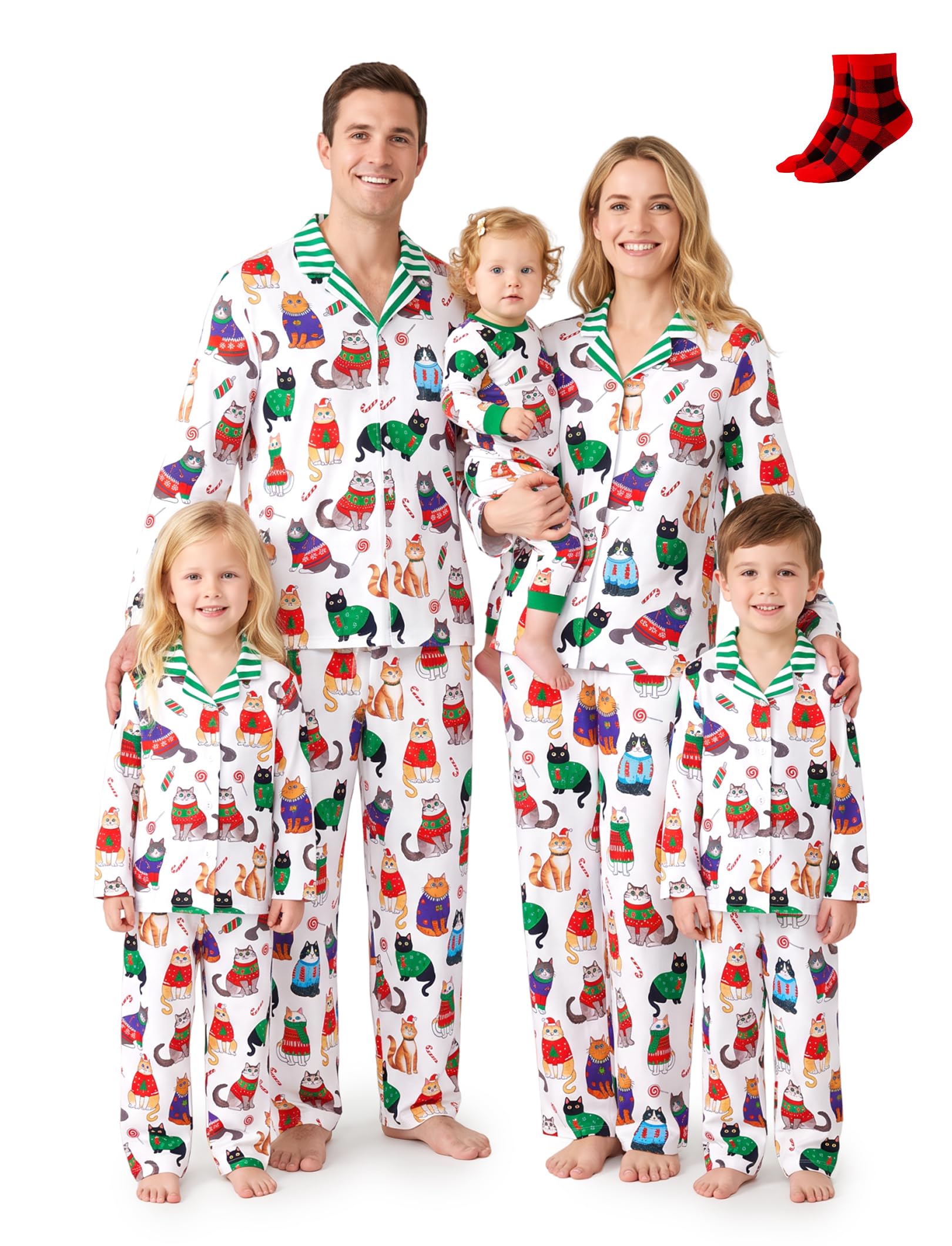 PATPAT Button Down Christmas Pajamas, Button Up Pjs for Family Christmas Party Long Sleeve Lounge Sets