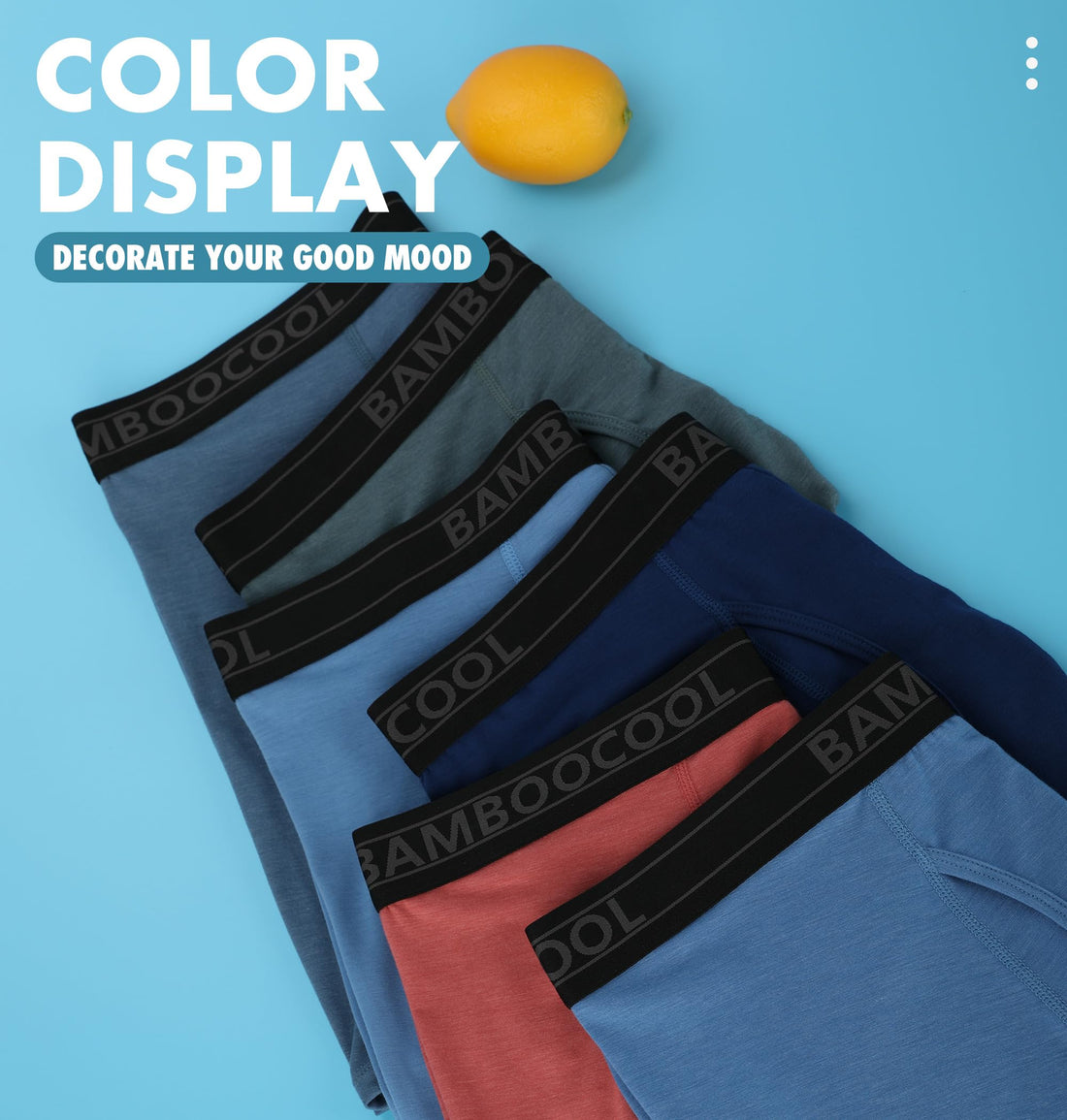 BAMBOO COOL Ultra Soft Mens Underwear Boxer Briefs 6-Pack | Bamboo Fabric‌,No Ride Up,More Breathable Than Cotton