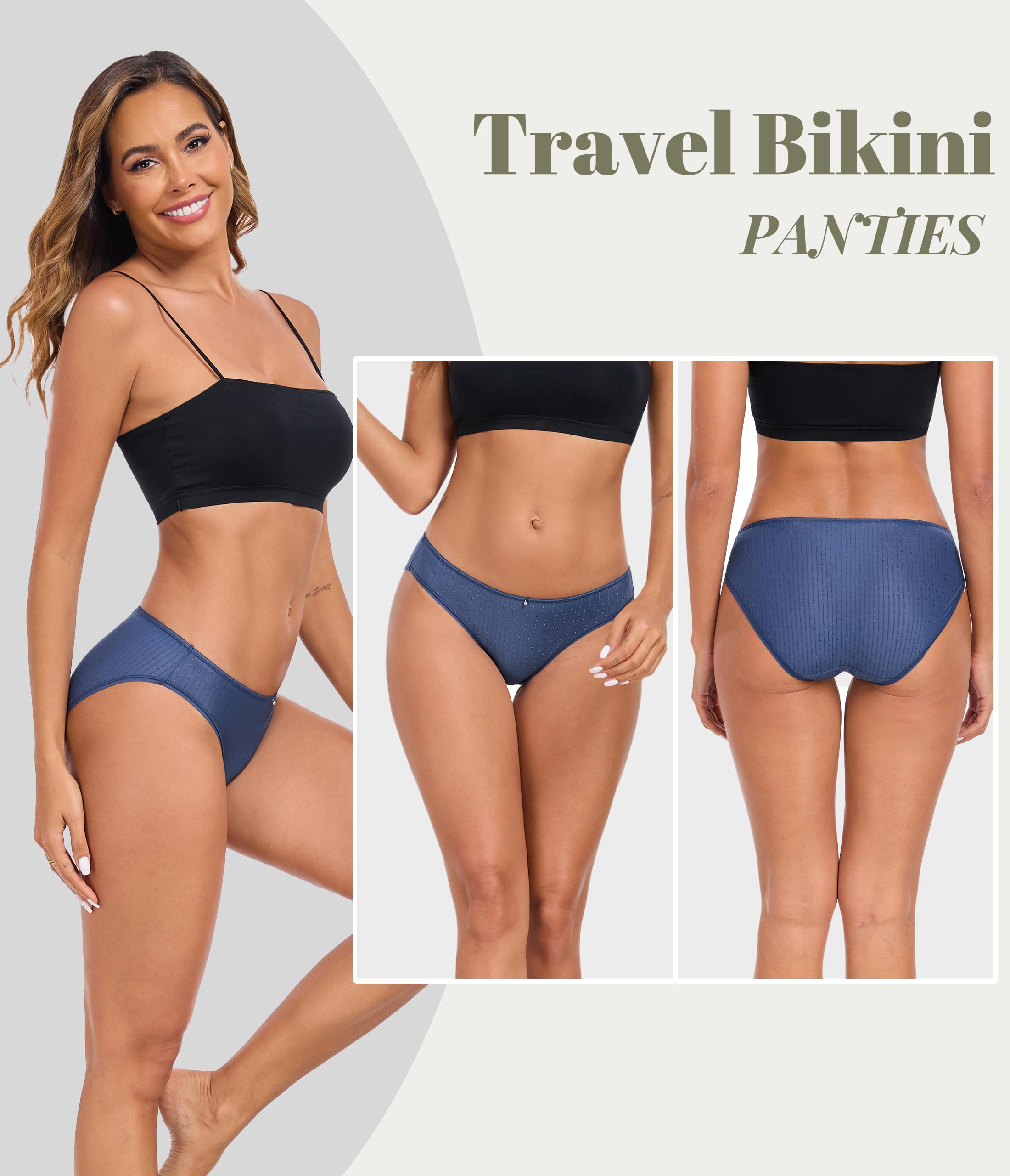 ANLIQI Womens Bikini Underwear Quick Dry Travel Panties Packs Ployamide Hipster Low Rise Soft Fast Wash Comfy Lady Undies