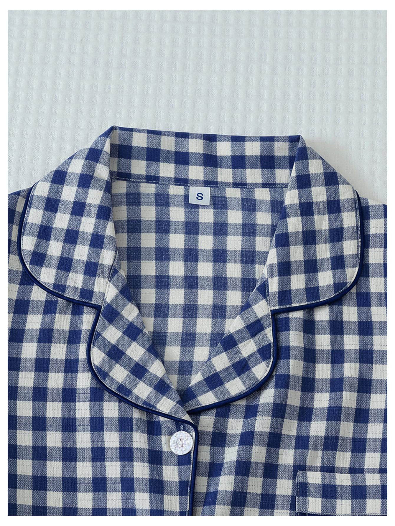 Verdusa Pajamas Sets 2 Piece Gingham Cute Button Down Shirts with Shorts
