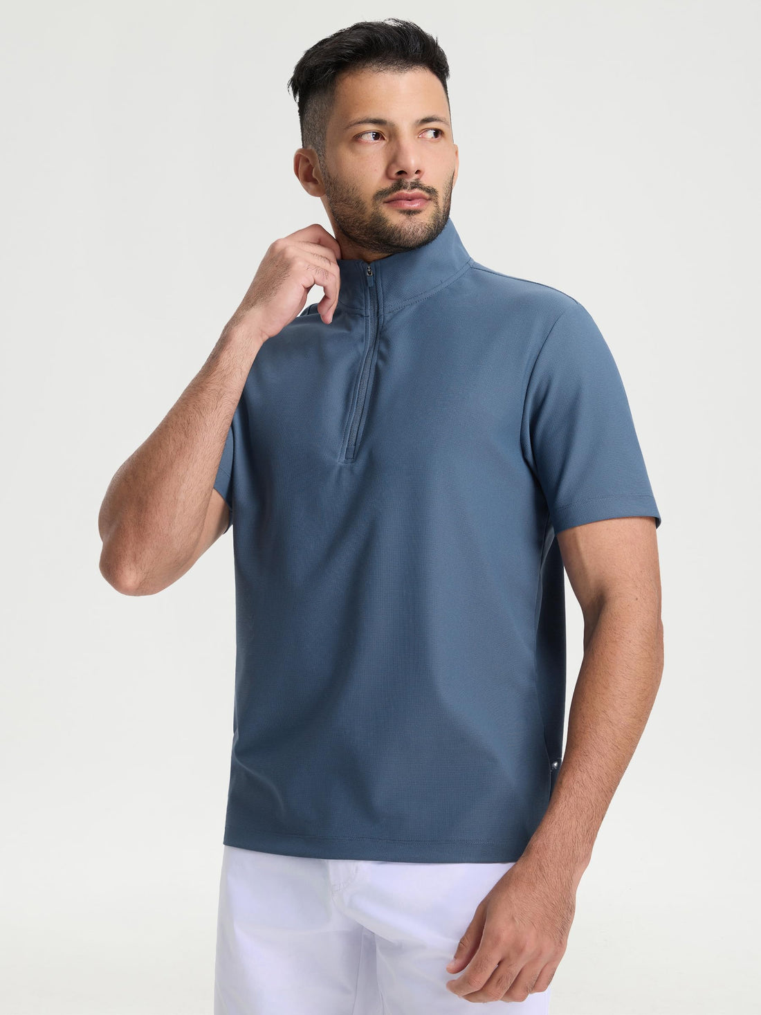 M MAELREG Golf Shirt for Men Zipper Waffle Texture Moisture Wicking Dry Fit Collared Lightweight Mens Polo Shirt Short Sleeve