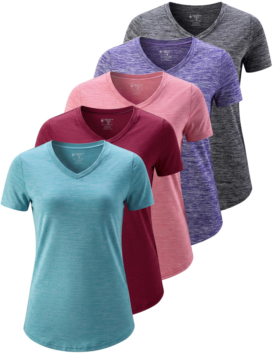 Liberty Imports 5 Pack Women's Dry Fit Workout Tops, Athletic Short Sleeve T Shirts for Yoga Gym (Available in Plus Sizes)
