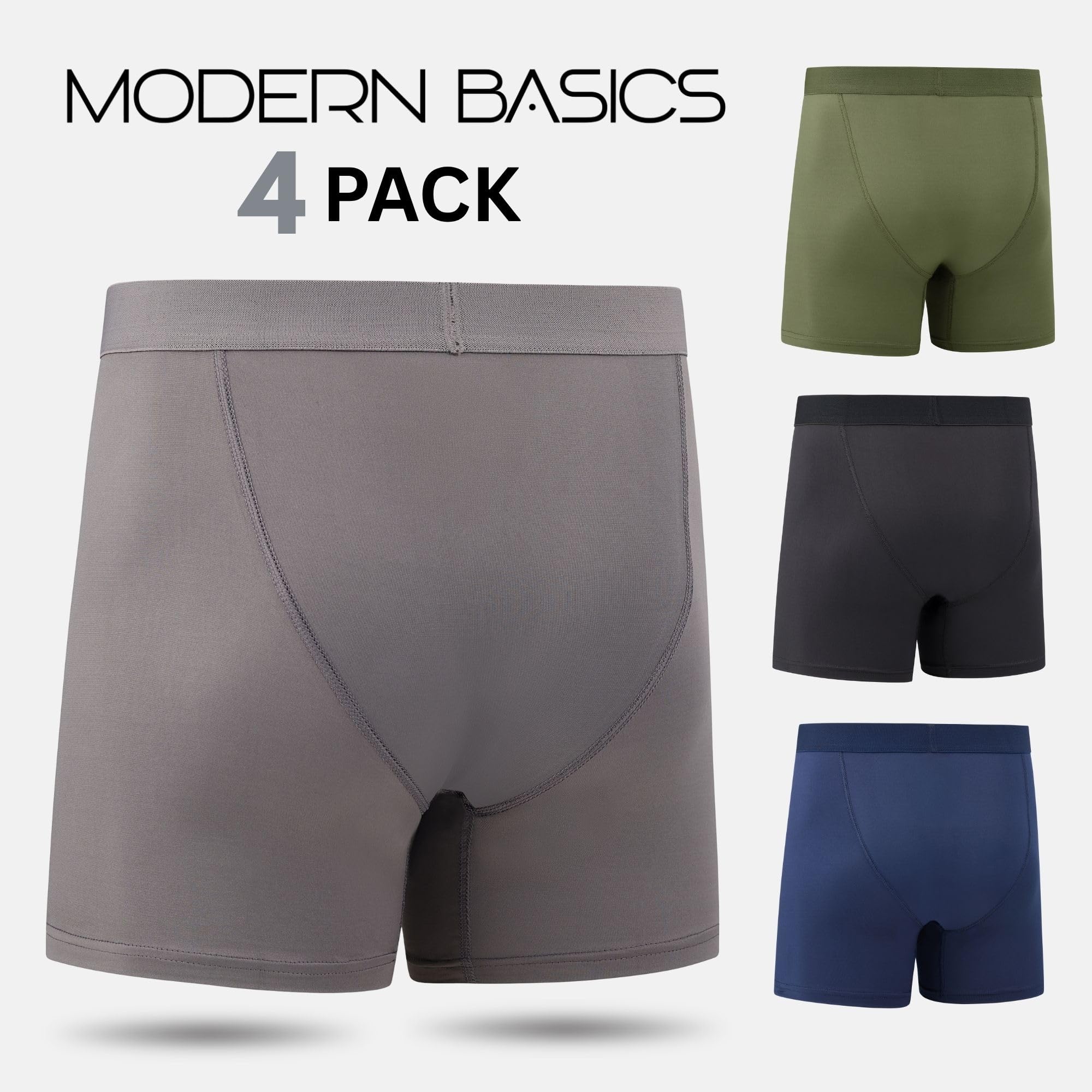 Mens Boxer Briefs, Pack of 4, Microfiber Moisture Wicking Tagless Underwear