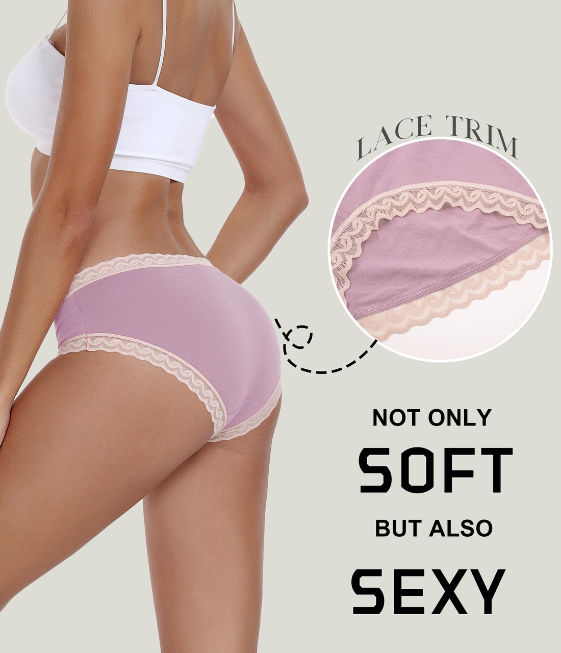 ANLIQI Womens Underwear Lace Trim Hipster Panties Pack Soft Moisture Wicking Cotton Bikini Briefs Cool Undies Underpants