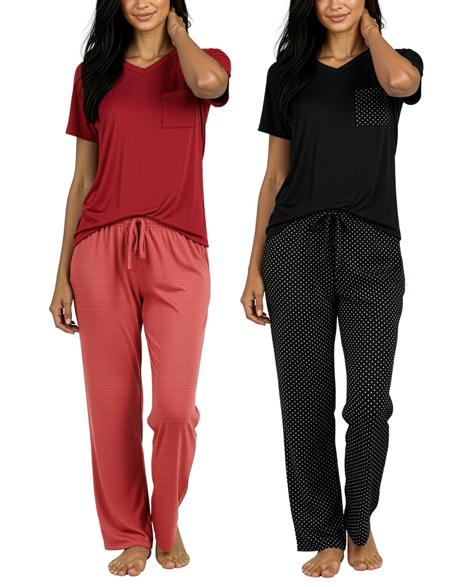 2 Pack Women's Pajama Sets Short Sleeve Sleepwear Comfy Cute Loungewear PJ