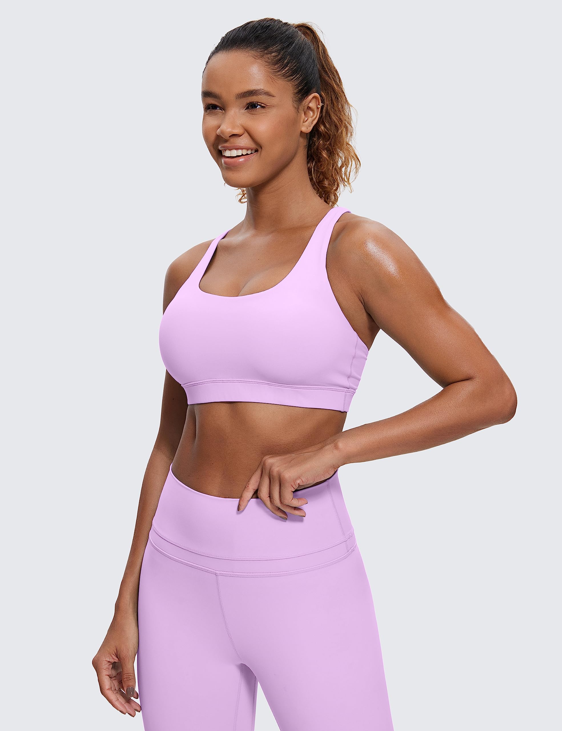 CRZ YOGA Naked Feeling Strappy Sports Bras | Medium Support, Removable Pads, Yoga, Sleek, Scoop Neck, for Women