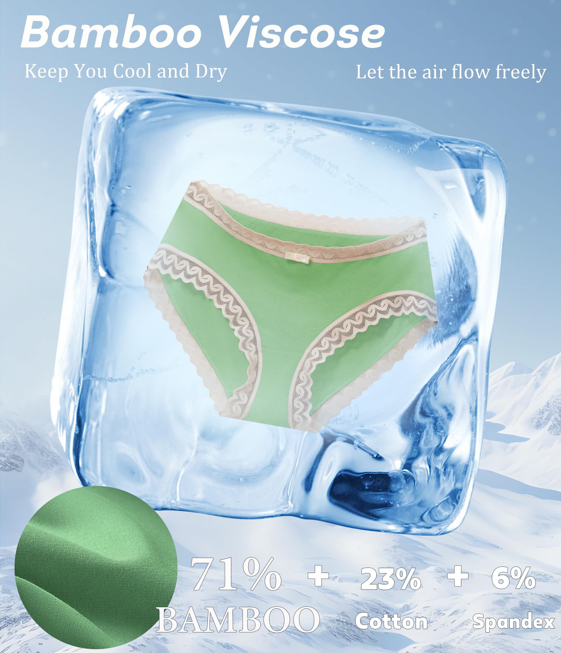 ANLIQI Womens Underwear Lace Trim Hipster Panties Pack Soft Moisture Wicking Cotton Bikini Briefs Cool Undies Underpants