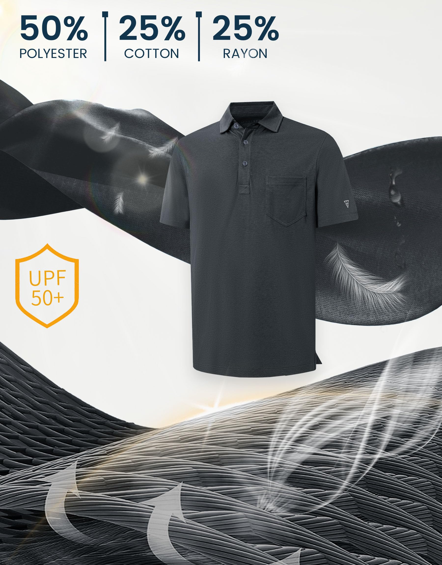 M MAELREG Mens Golf Shirts Short Sleeve Lightweight Soft Cotton Blend with Pocket Summer Casual Daily Wear