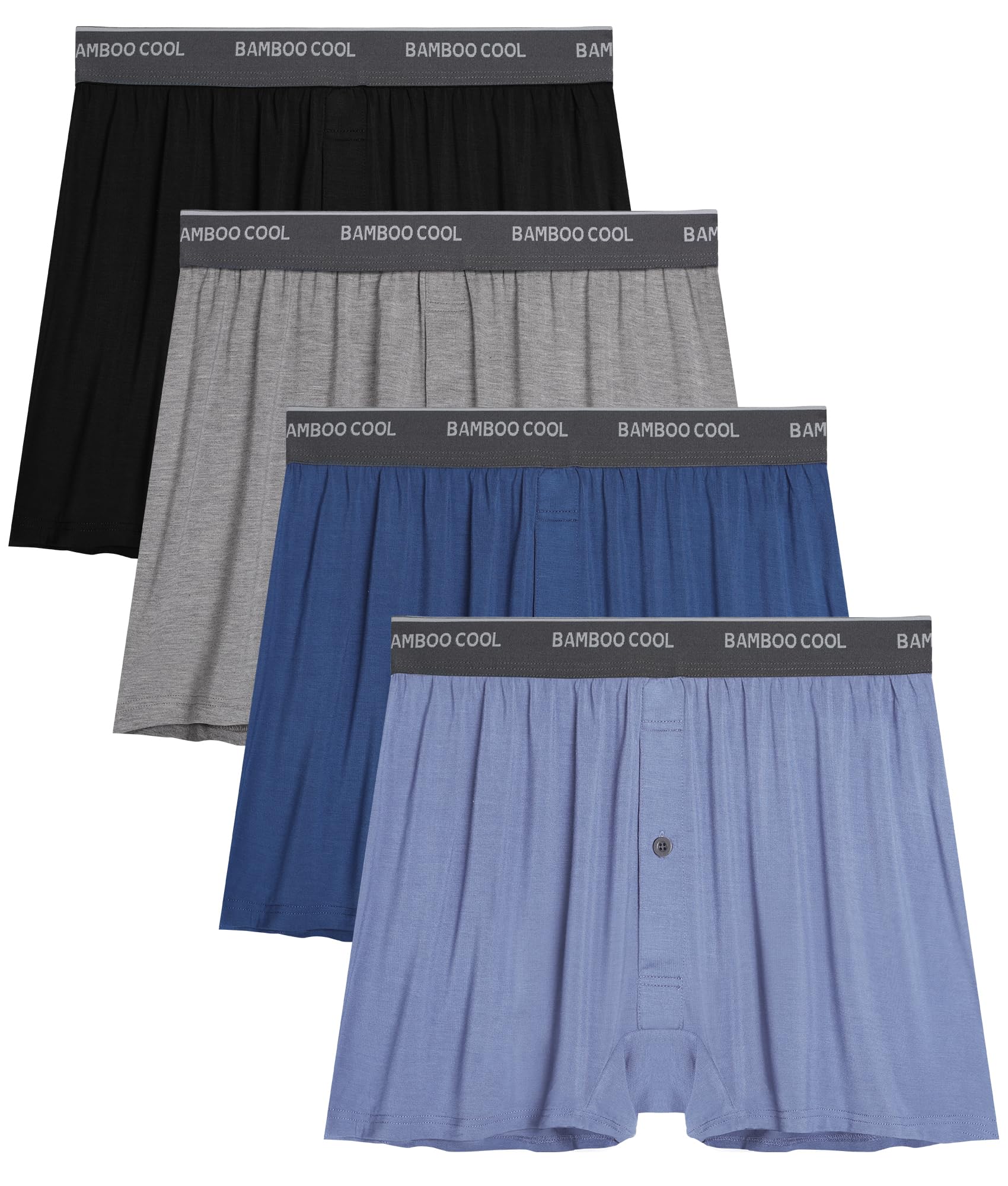BAMBOO COOL Men's Underwear Boxer Shorts,Breathable knit Boxers,Stretch and Relaxed Fit 4 Pack