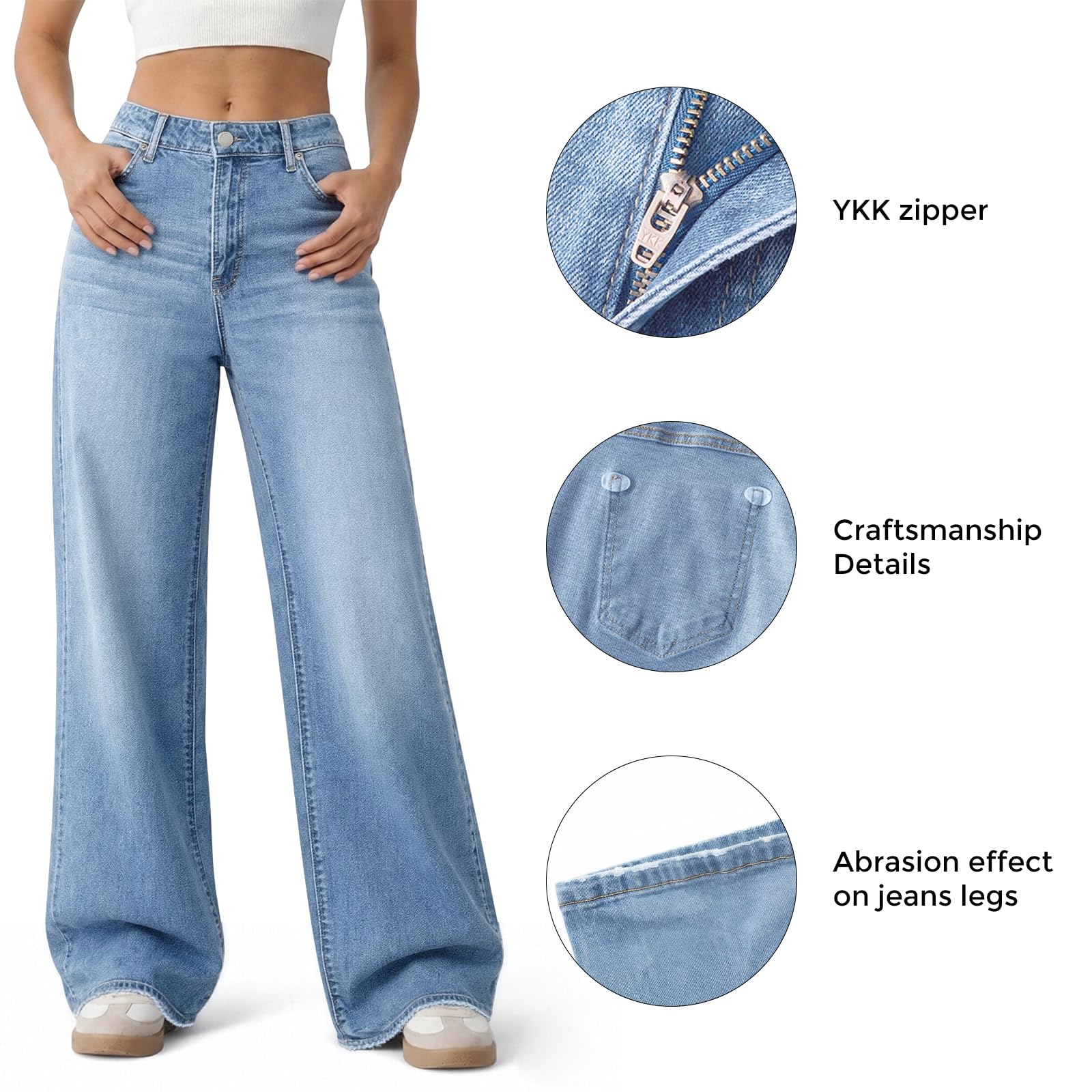 Women's Wide Leg Jeans High Waisted Baggy Straight Leg Loose Stretchy Casual Denim Pants