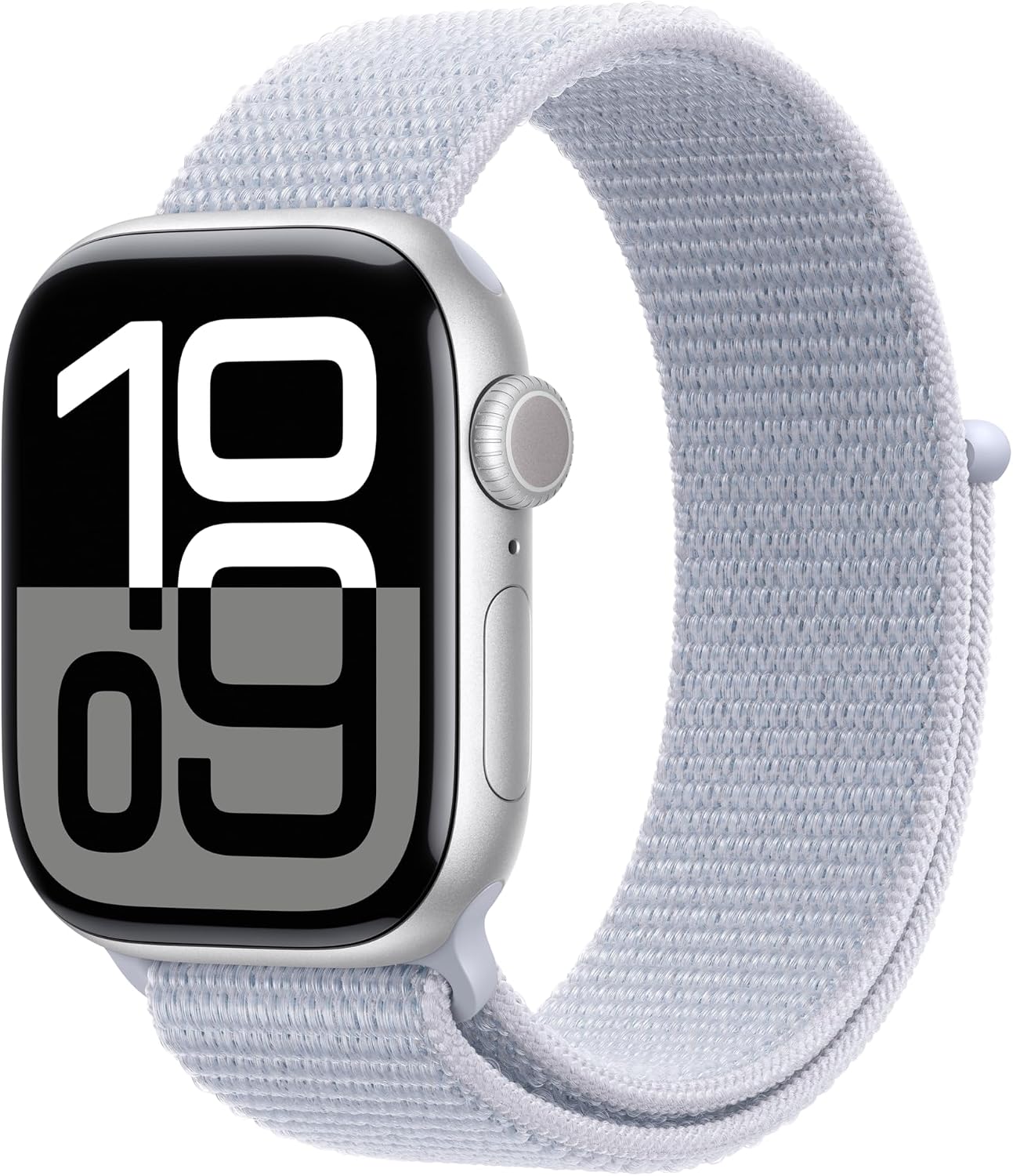 Apple Watch Series 10 [GPS 42mm case] Smartwatch with Silver Aluminum Case with Blue Cloud Sport Loop. Fitness Tracker, ECG App, Always-On Retina Display, Carbon Neutral