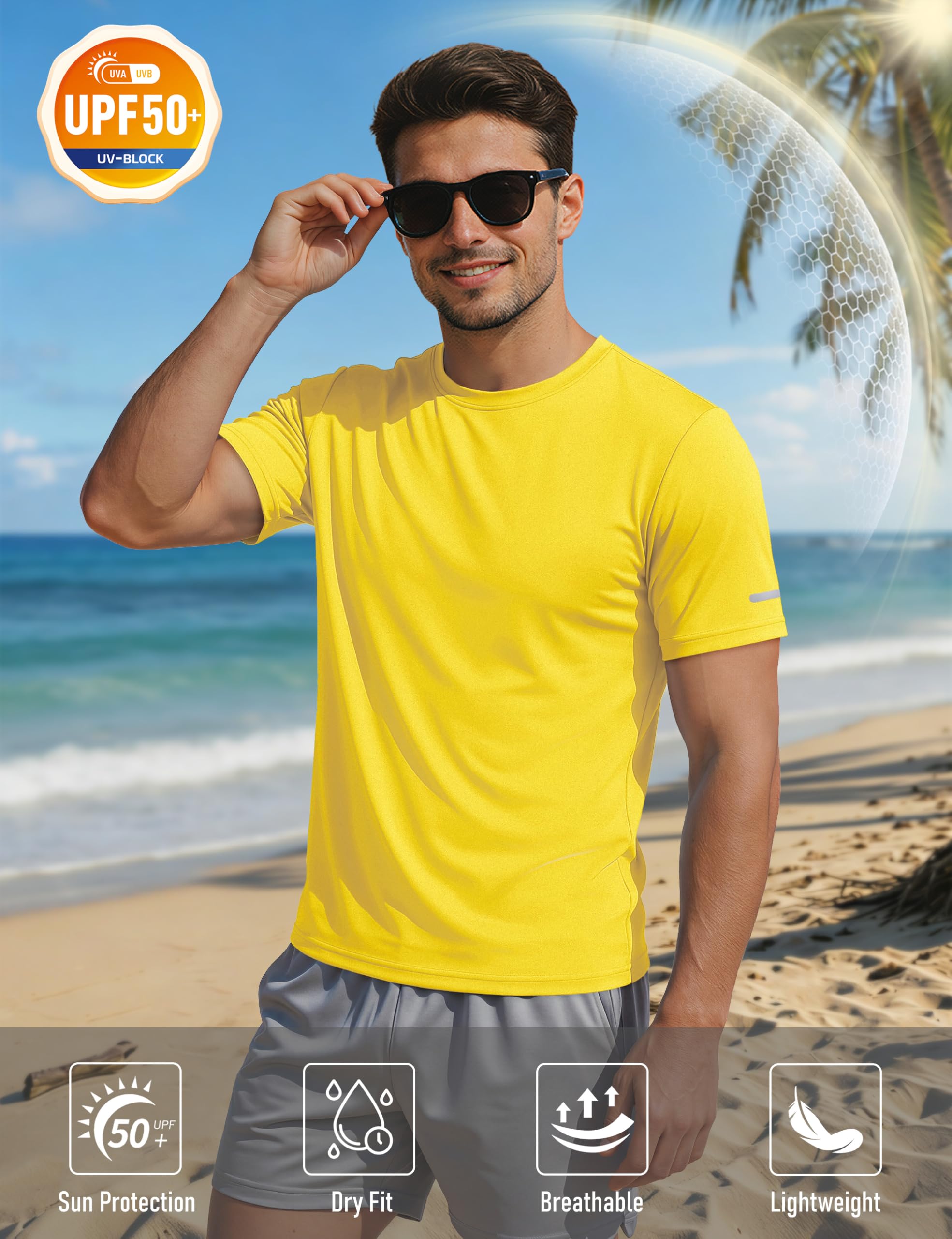 MAGCOMSEN Mens Workout Shirts Dry Fit Sun Protection Athletic Short Sleeve Shirt UPF 50+ Gym Running Swim Rash Guard Top
