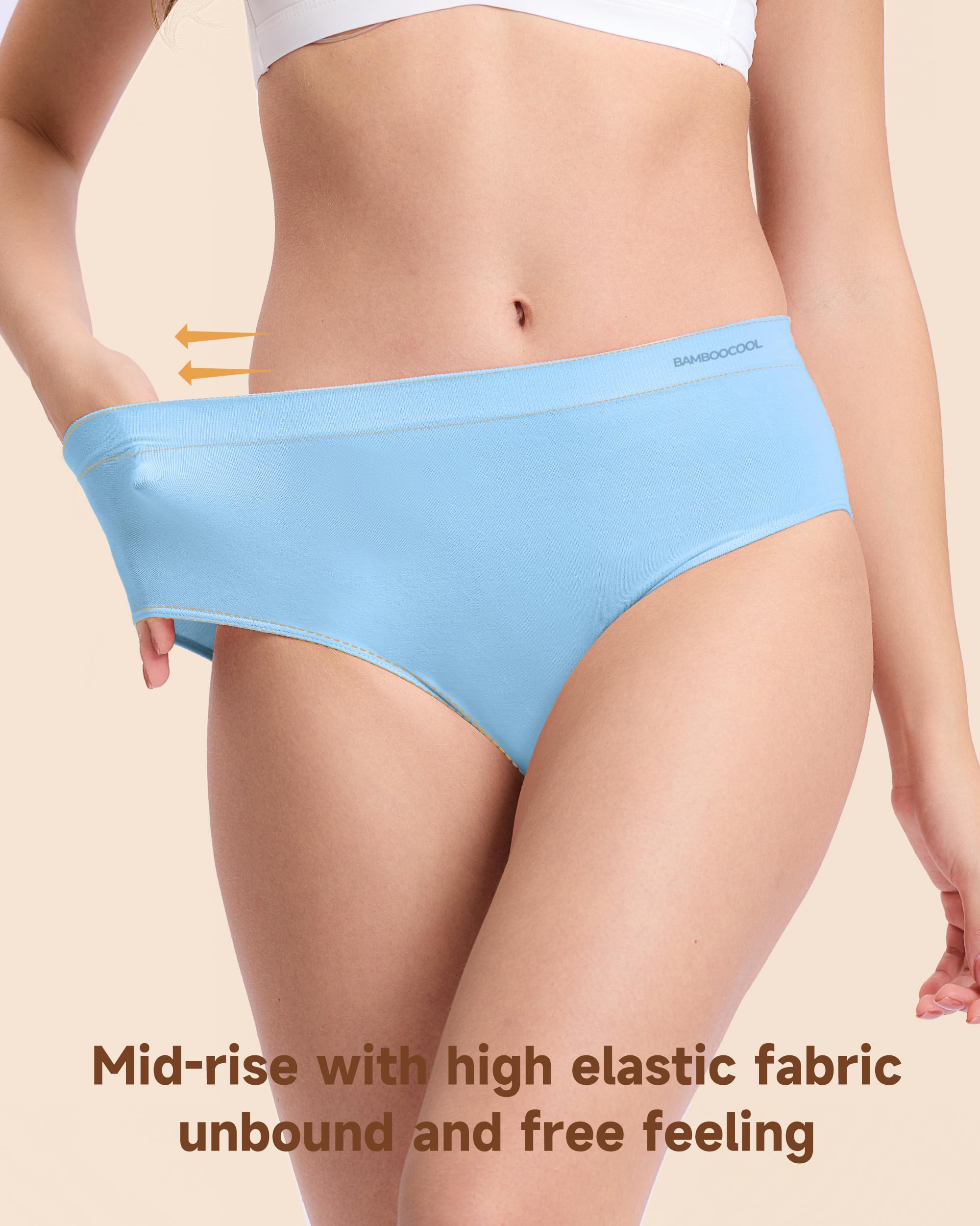 Women's Bamboo Seamless Bikini Panties Moisture-Wicking Stretchy Breathable Hipster Coverage Ladies Underwear 6-pack