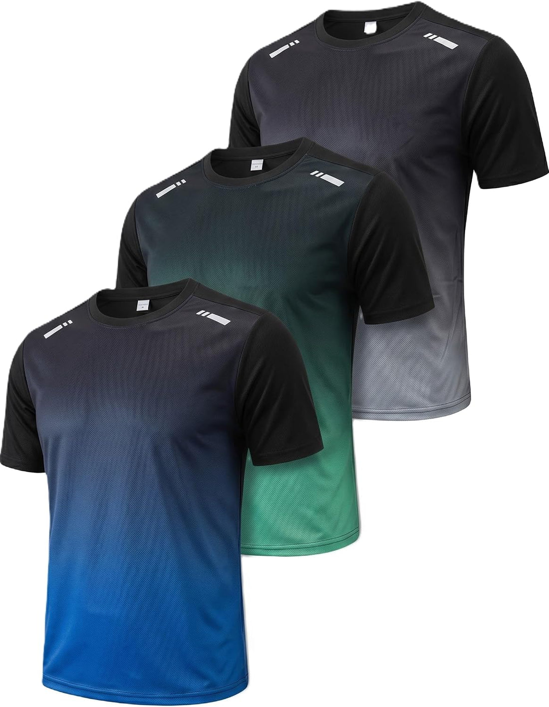 3 Pack Mens T-Shirts - Dry Fit Workout Shirts for Men, Gradient Athletic Short Sleeve Mesh Tees, Quick Dry Gym Tops