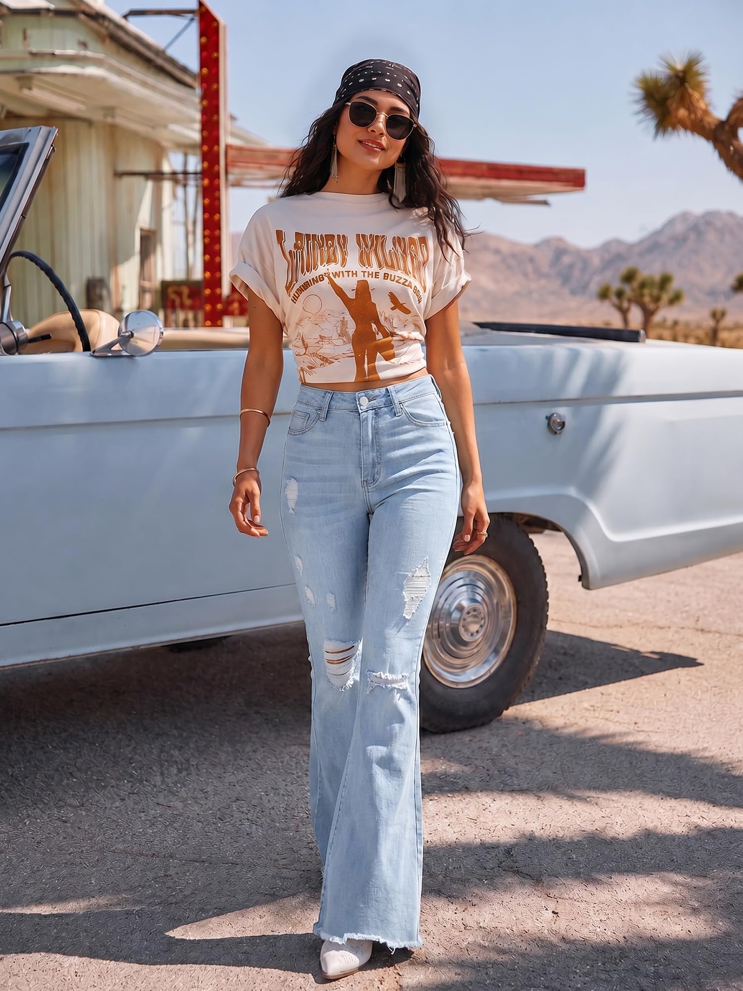 PEIHOT Vintage Bell Bottoms Flare Jeans for Women 90s High Waist Ripped Distressed Wide Leg High Rise Denim Pants