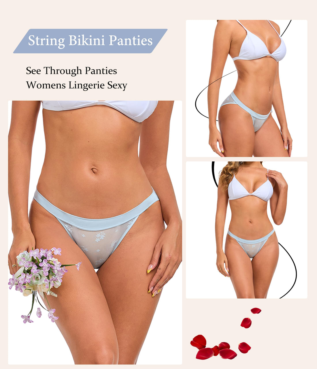 ANLIQI Womens Sexy Underwear Mesh See Through Bikini Panties Pack Hi Cut Briefs Sheer Lace String Lingerie Hipster for Lady