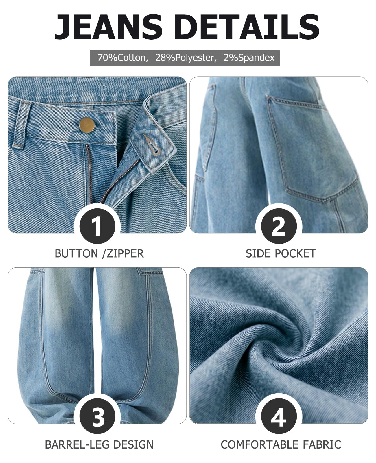 Baggy Jeans for Woman Men High Waisted Barrel Leg Jeans Casual Loose Denim Pants Streetwear Clothes
