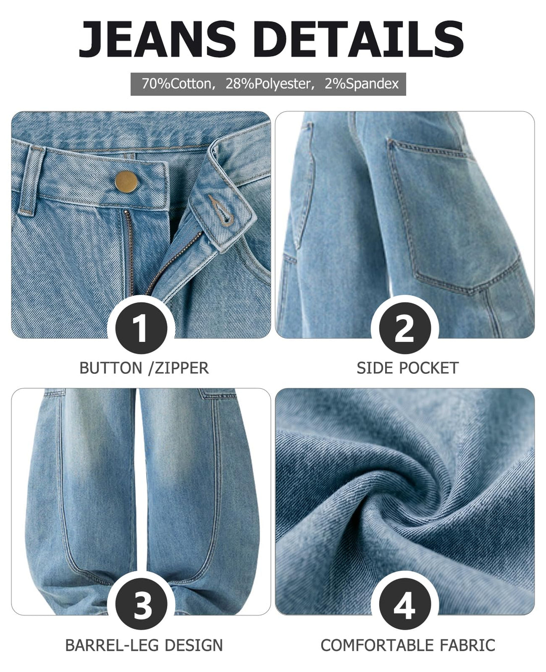 Baggy Jeans for Woman Men High Waisted Barrel Leg Jeans Casual Loose Denim Pants Streetwear Clothes