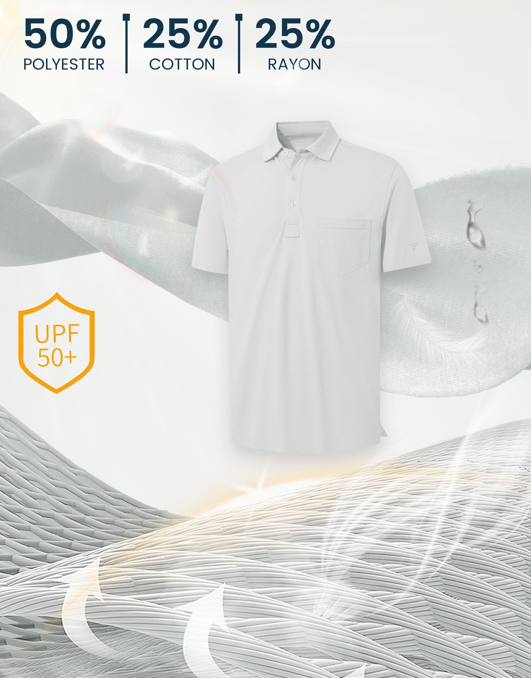 M MAELREG Mens Golf Shirts Short Sleeve Lightweight Soft Cotton Blend with Pocket Summer Casual Daily Wear
