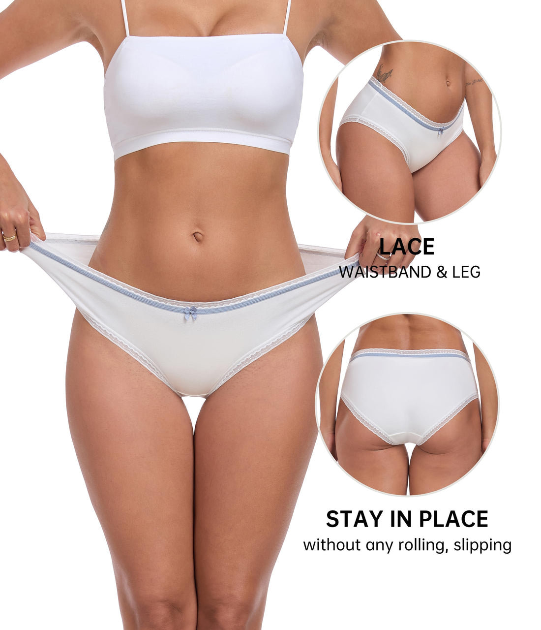 ANLIQI Cotton Underwear for Women Soft Lace Trim Hipster Panties Low Rise Bikini Undies Multipack