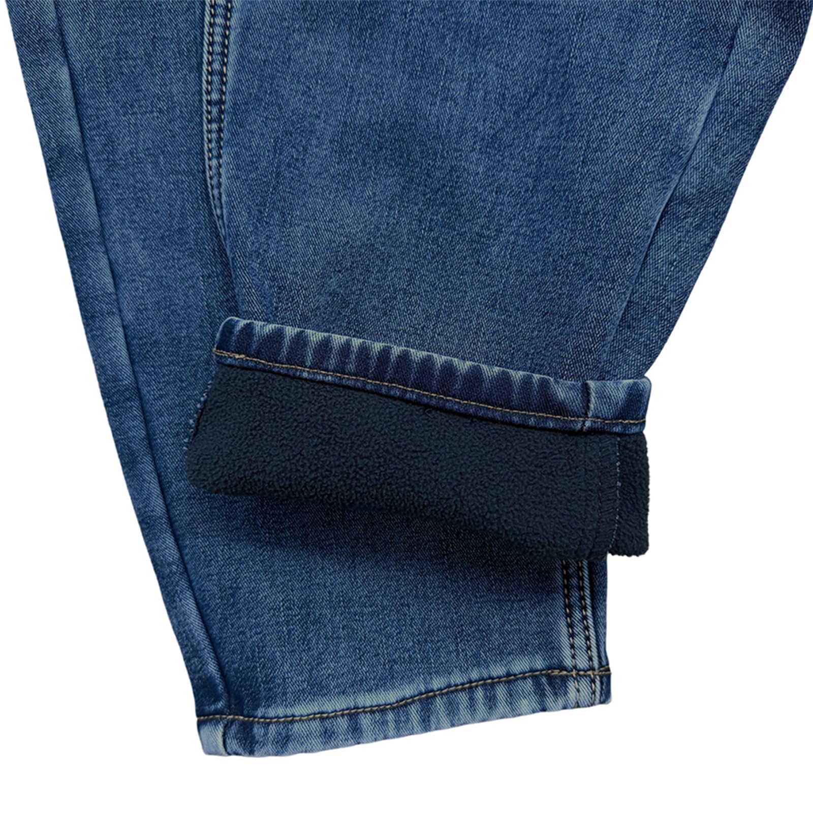 Fleece Lined Jeans Men Winter Stretch Denim Warm Pants Loose Casual Jeans
