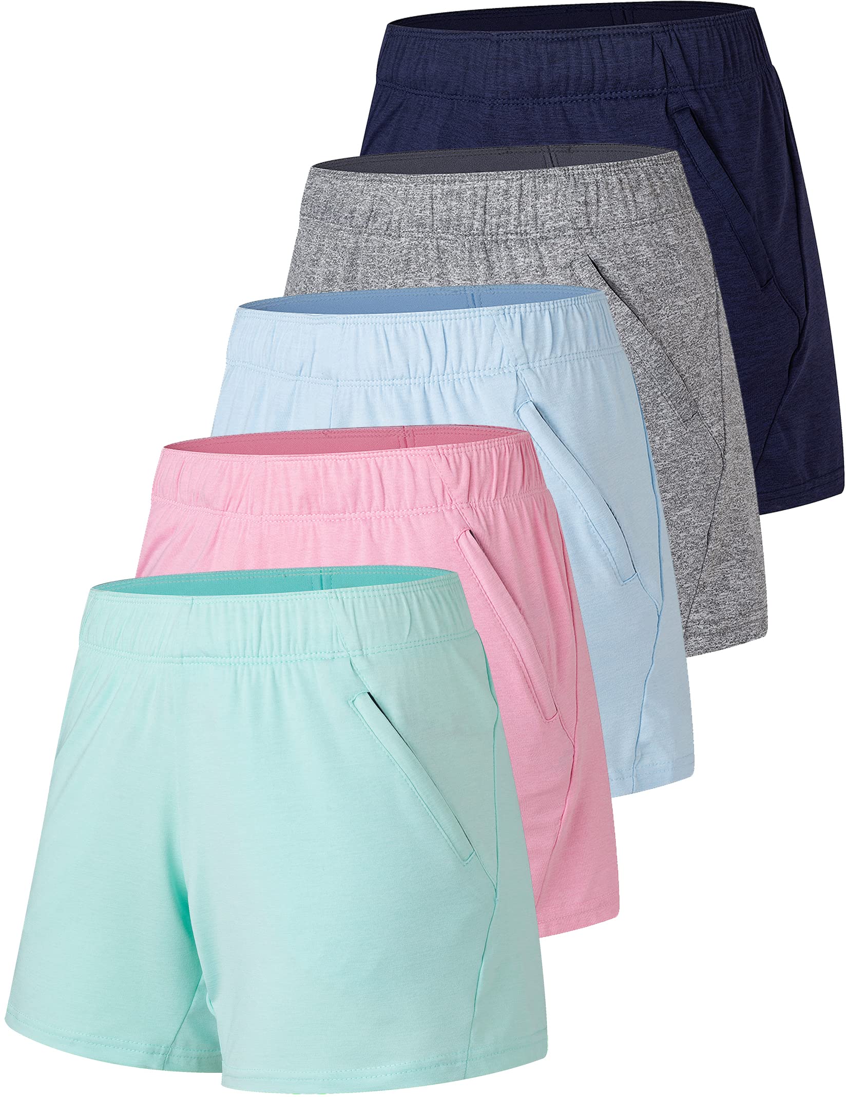 Liberty Imports 1 or 5 Pack Womens Lounge Workout Shorts with Zipper Pockets 5" Inseam Lightweight Athletic Casual Shorts