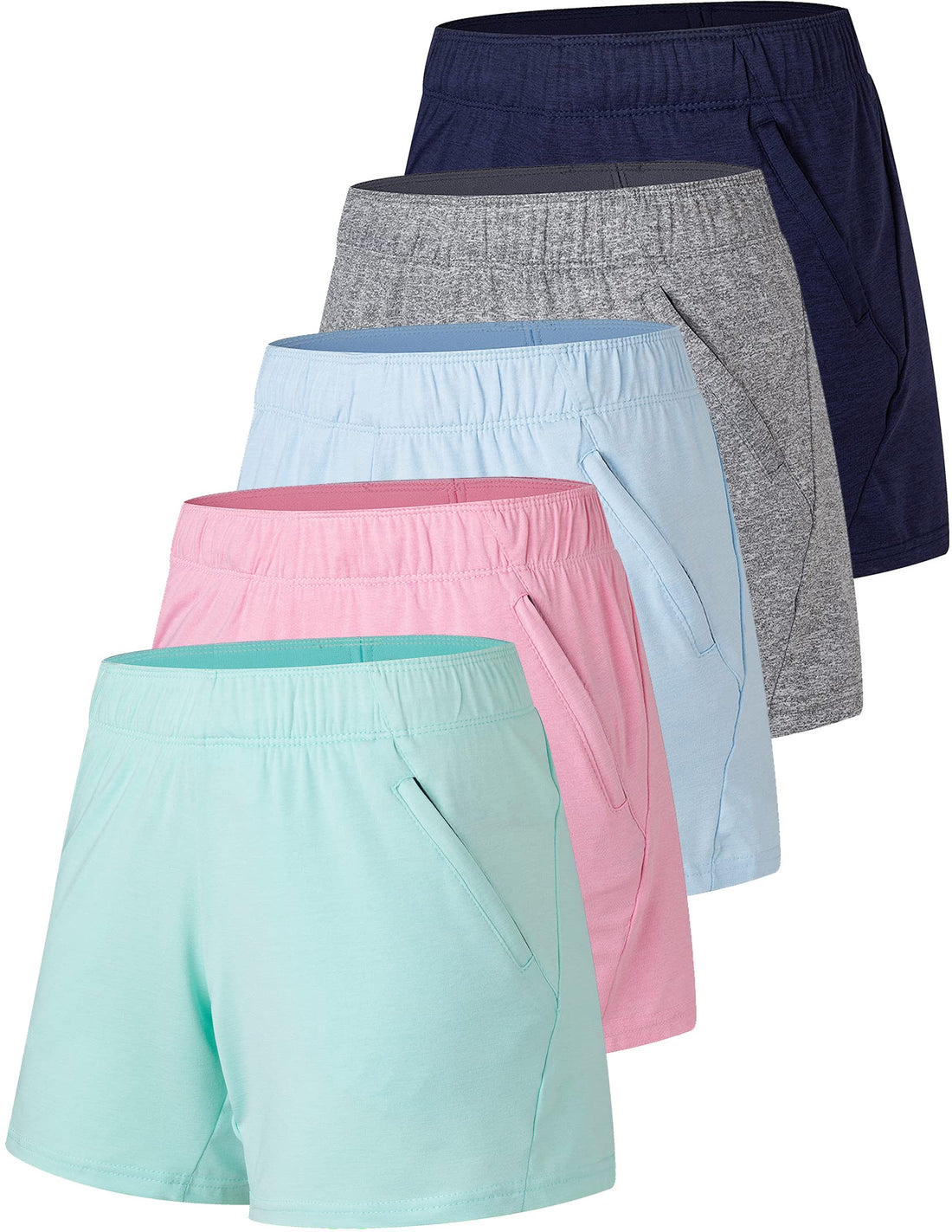 Liberty Imports 1 or 5 Pack Womens Lounge Workout Shorts with Zipper Pockets 5" Inseam Lightweight Athletic Casual Shorts