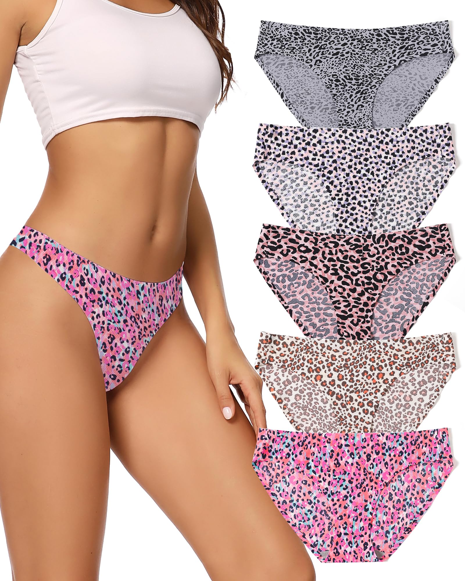 voenxe Women Bikini Underwear,Seamless Breathable Ladies No Show Panties | 5 Pack Invisible Comfortable Briefs,No Seam Soft Woman Mesh Workout Undies,Elastic Comfy Stretch Gym Hipster Panty, Multipack