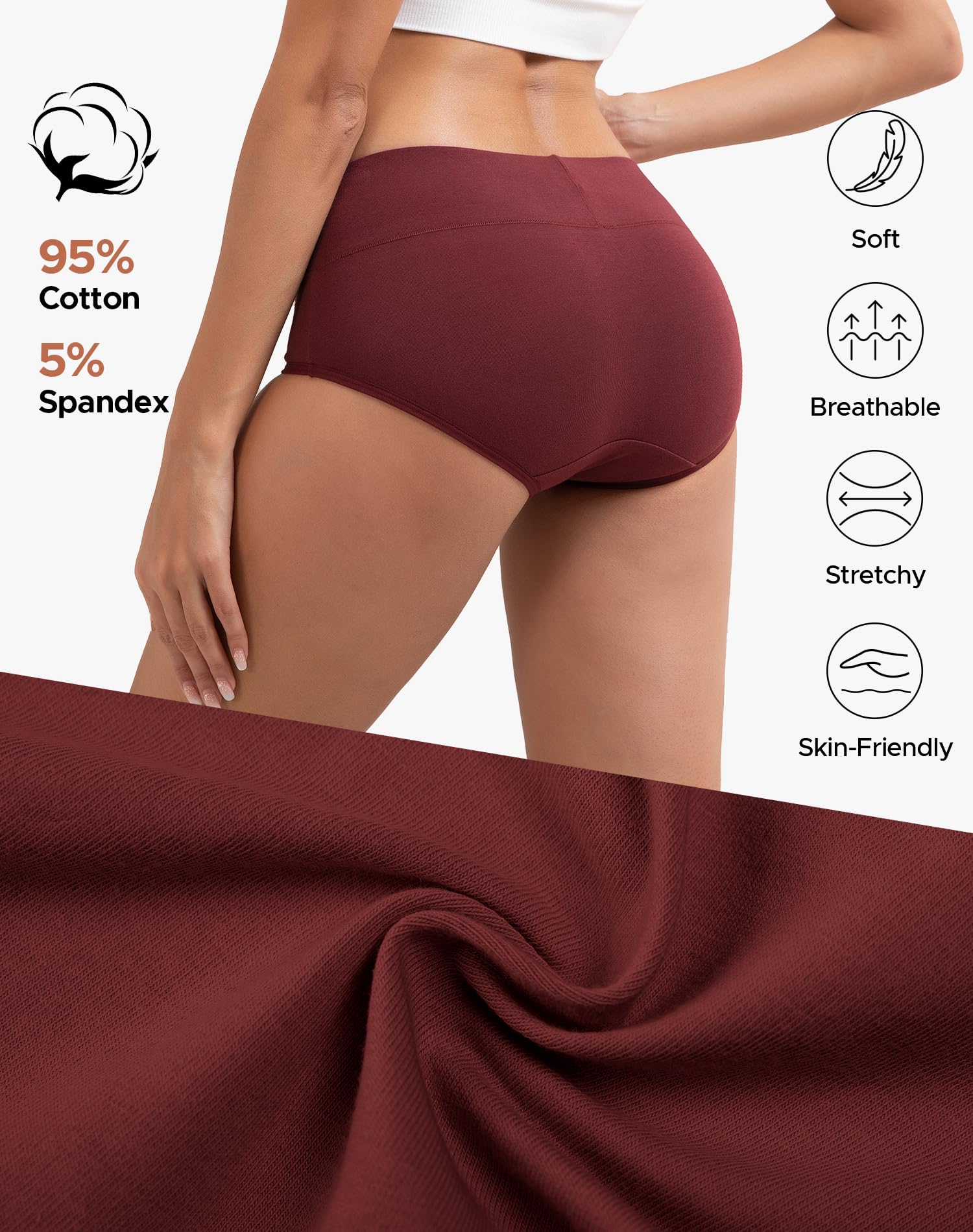 INNERSY Women's Cotton Underwear High Waist Ladies Briefs Full Coverage Panties 4-Pack