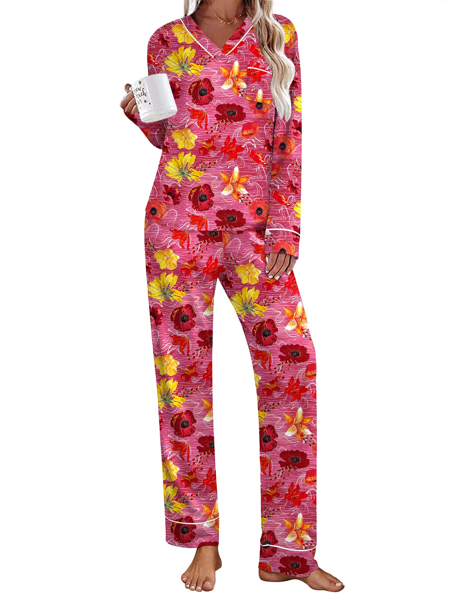 Ekouaer Womens Pajamas Sets 2 Piece PJs Long Sleeve Sleepwear Loungewear