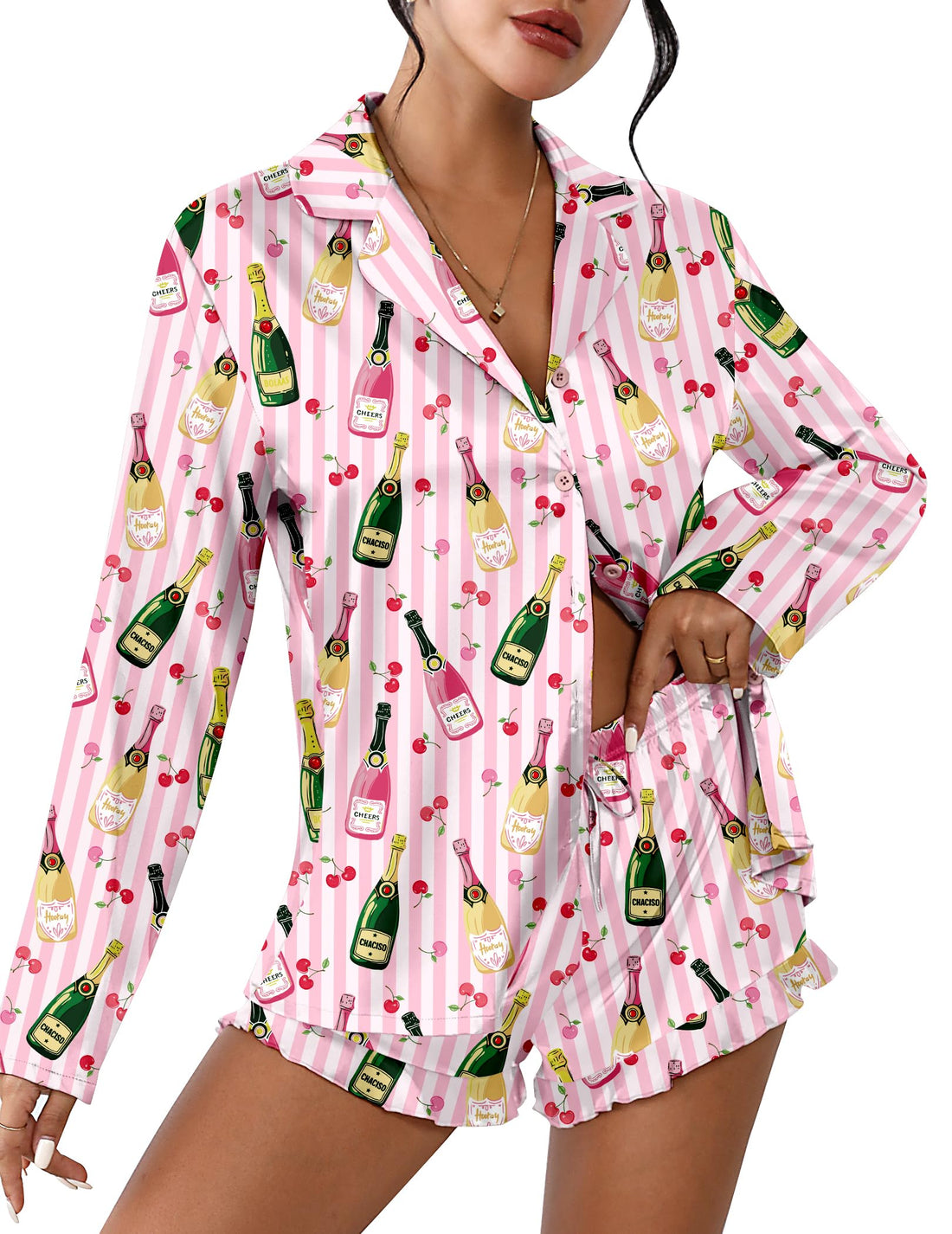 Ekouaer Womens Satin Pajama Sets Cute Button Down Silk Pjs with Ruffle