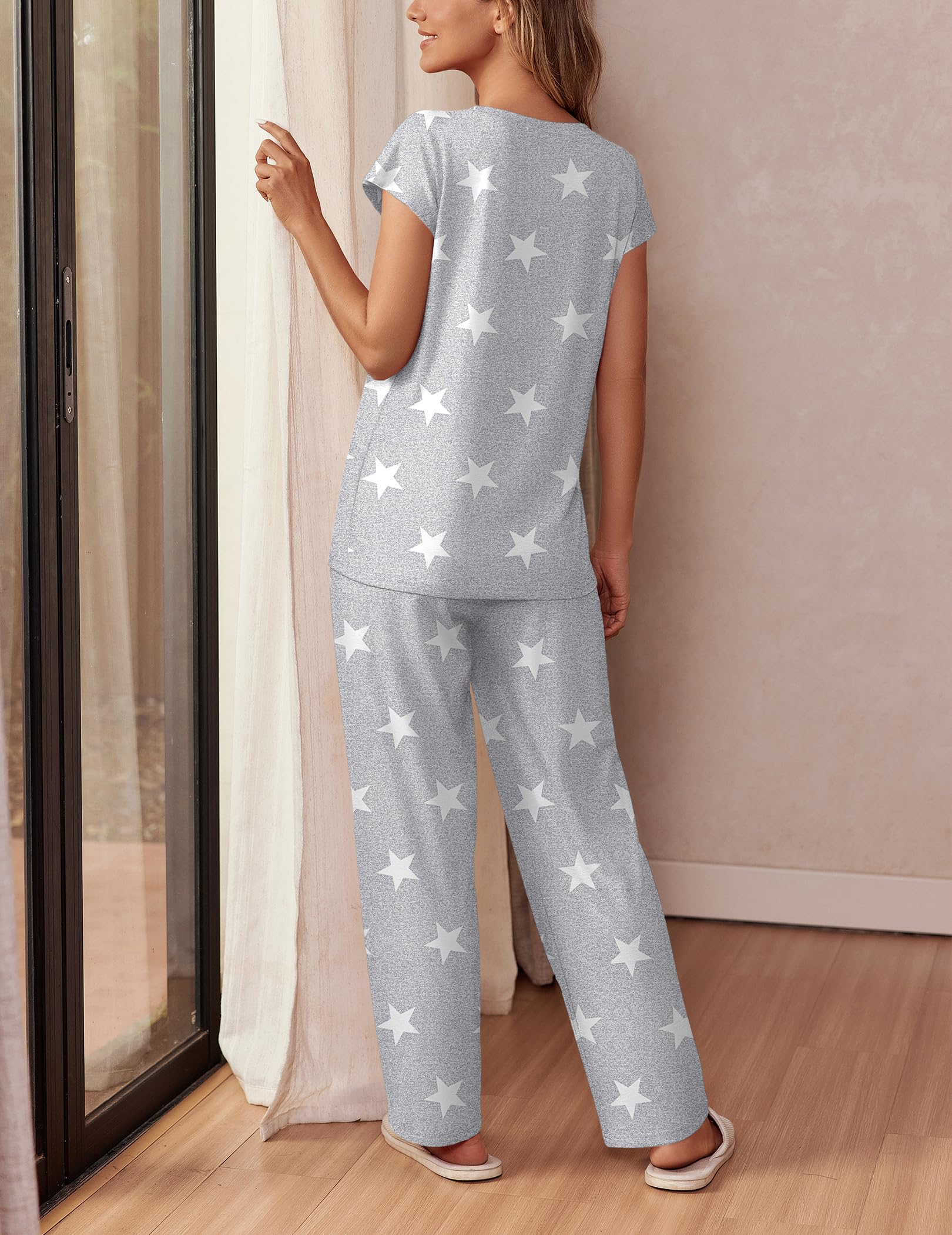 Ekouaer Womens Pajama Sets 2 Pcs Short Sleeve Lounge Set with Pockets