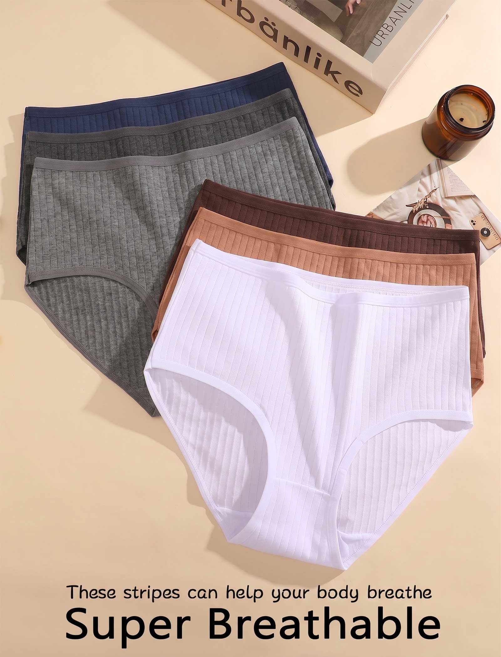 FINETOO Cotton Underwear for Women High Waisted Ribbed Full Coverage Briefs Soft Breathable Moisture Wicking Panties 6 Pack