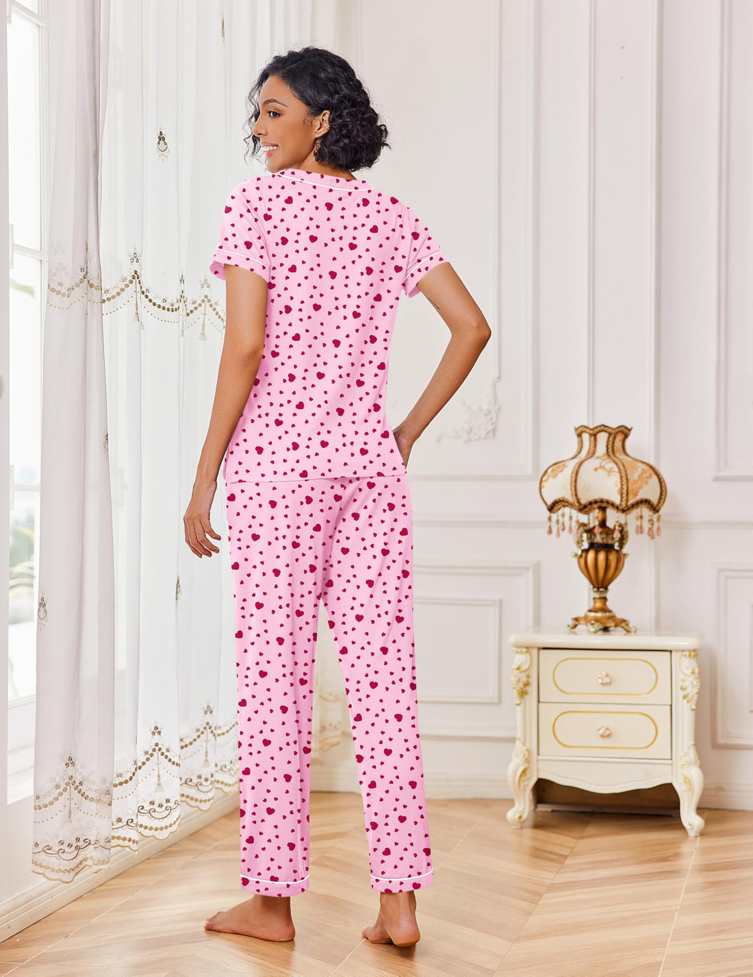 Ekouaer Pajamas for Women Set 2 Piece Lounge Set Soft Pajama Sets Short Sleeve and Pants Pj Sets Loose Sleepwear with Pockets