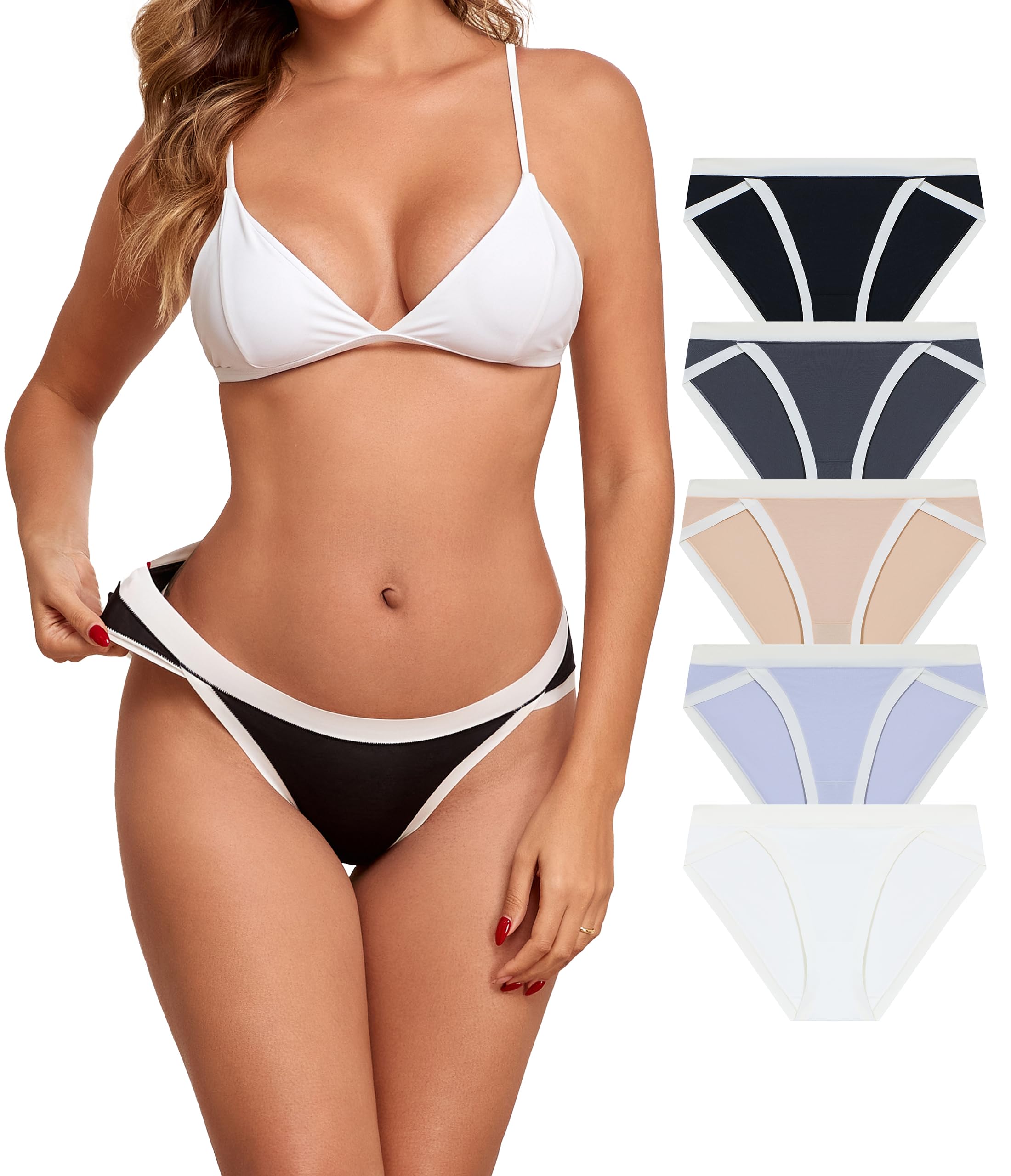 ANLIQI Women's Cotton Modal Ployamide Bikini Panties, Soft Moisture Wicking Hipster Briefs Undies for Ladies Multi-Pack