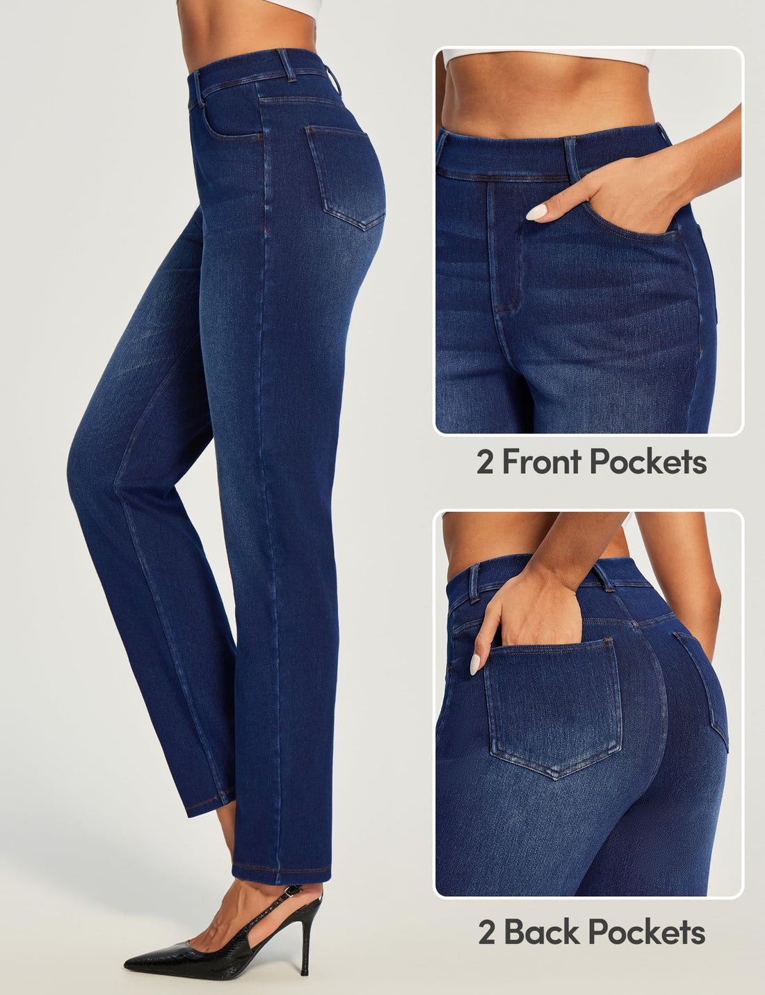 IUGA Straight Leg Jeans for Women Stretchy Pull On Sweatpant Jeans Women High Waisted Bootcut Jean Trendy Denim Pants