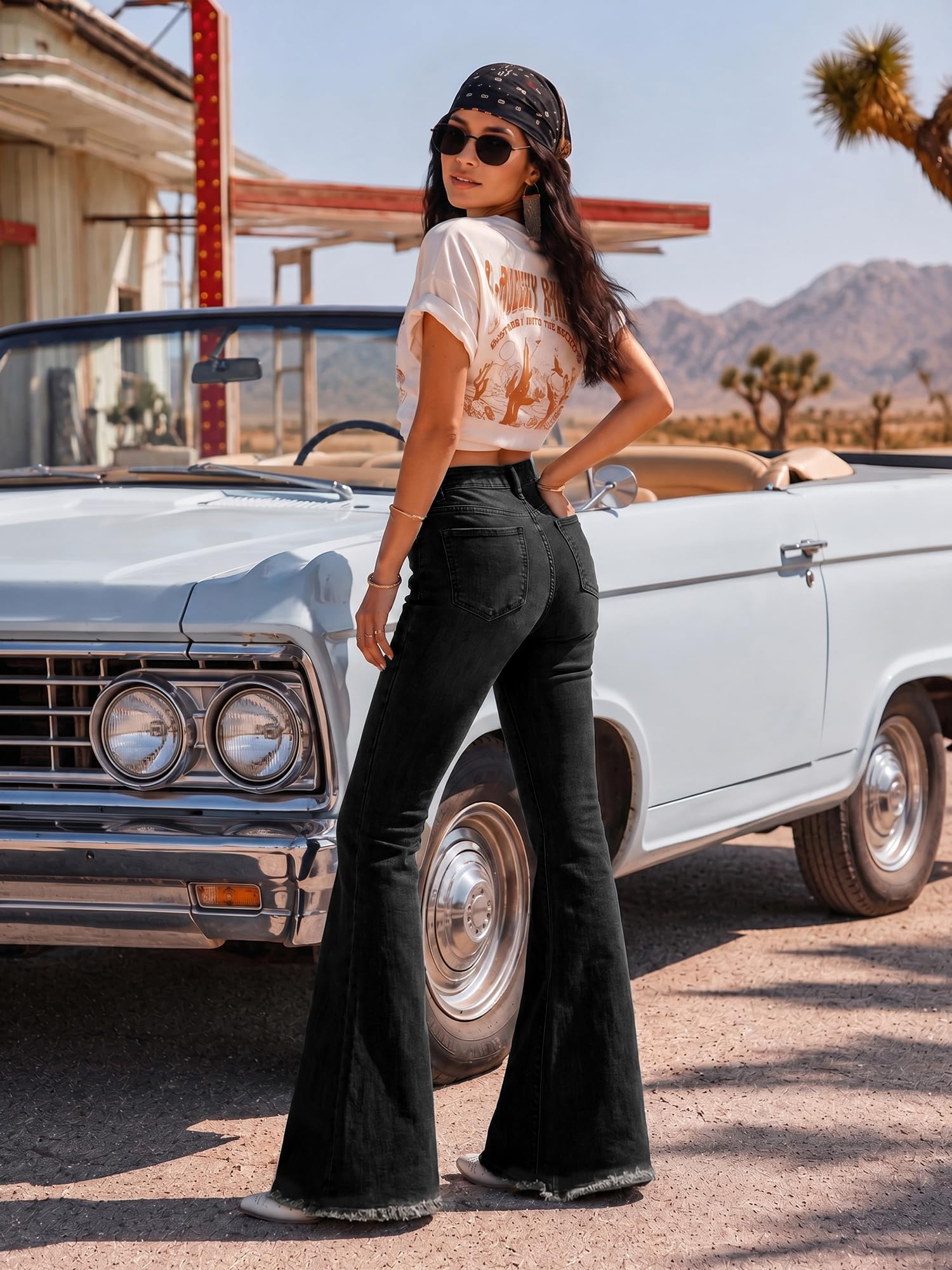 PEIHOT Vintage Bell Bottoms Flare Jeans for Women 90s High Waist Ripped Distressed Wide Leg High Rise Denim Pants