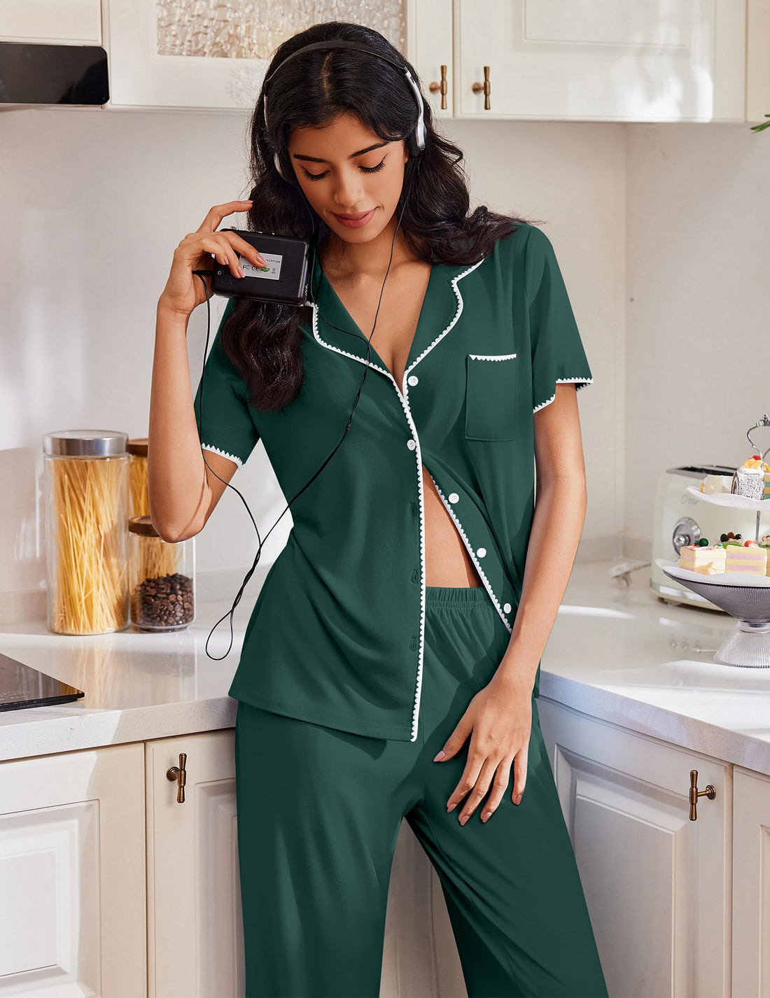 Ekouaer Pajamas for Women Set Button Up Soft Pjs Short Sleeve Lounge Sets