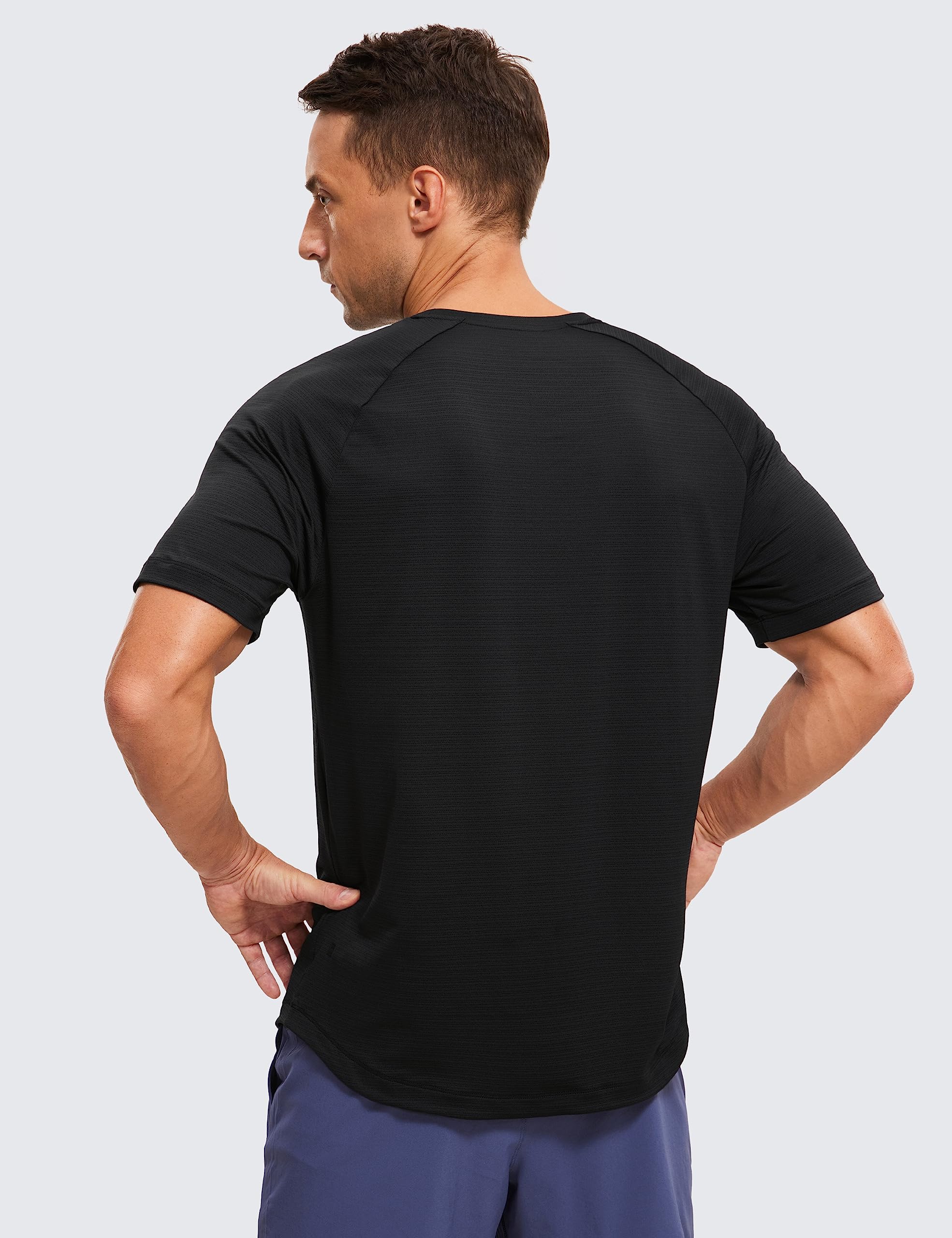 CRZ YOGA Breathable Texture Crewneck T-Shirts | Workout, Quick Dry, Lightweight, Classic Fit, Round Scallop Back, Short Sleeve Shirts for Men