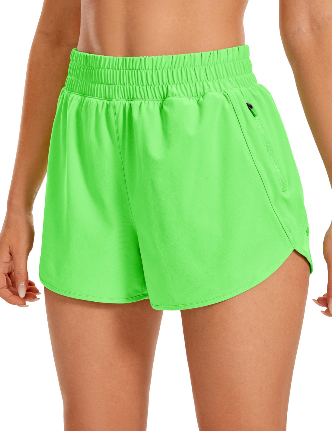 CRZ YOGA Dolphin Athletic Shorts 3" | High Waisted, Mesh Liner, Quick Dry, Lightweight, A Zip Pocket, for Women