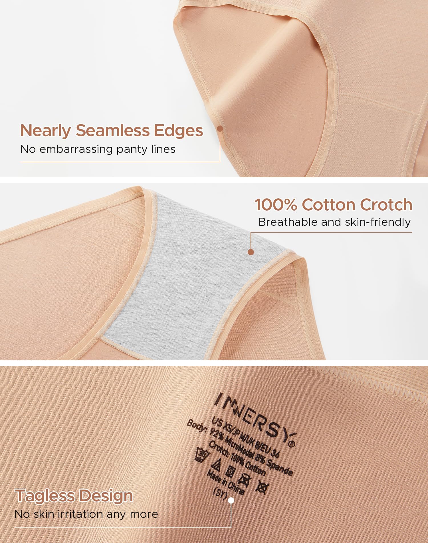 INNERSY Women's No Show Modal Underwear Quick Dry Panties 5-Pack