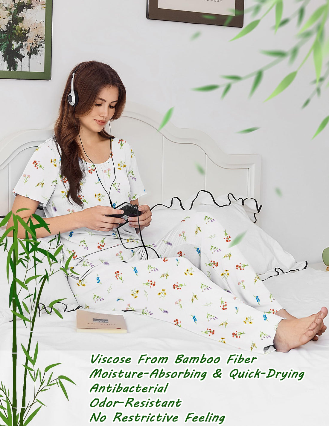 Ekouaer Womens Pajama Sets Viscose from Bamboo Top With Pants Lounge Set