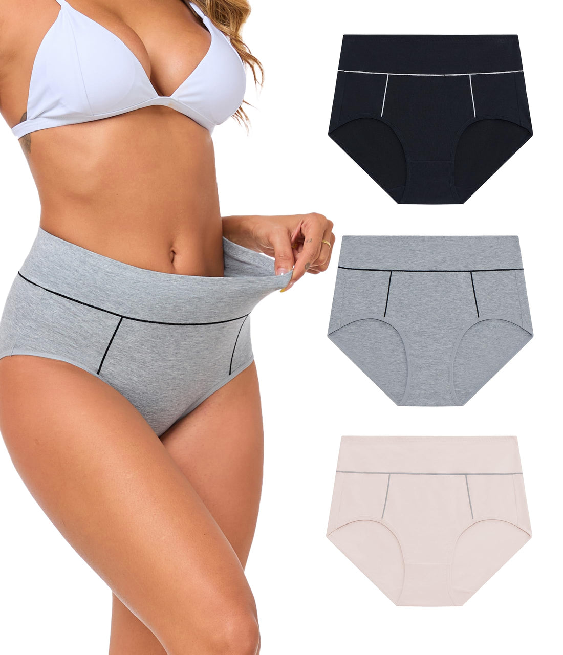 ANLIQI Women's Cotton Underwear High Waist Tummy Control Briefs Full Coverage Multipack Breathable Stretch Ladies Panties