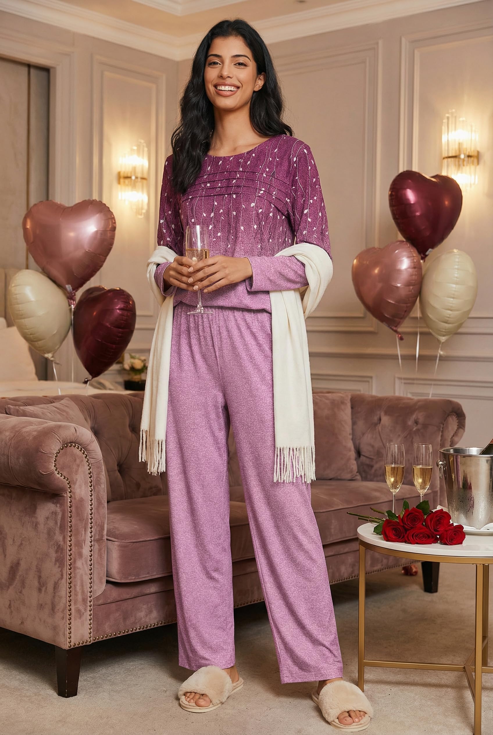 Ekouaer Womens Pajama Sets Pleated Tops with Long Sleeve Fall Lounge Set