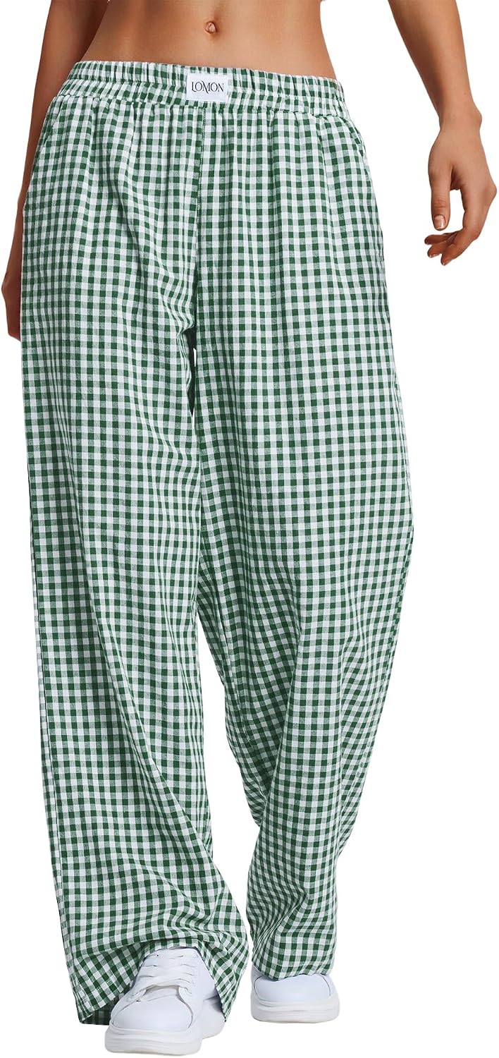LOMON Womens Striped Gingham Boxer Pants Spring Summer Pajama Lounge Bottom