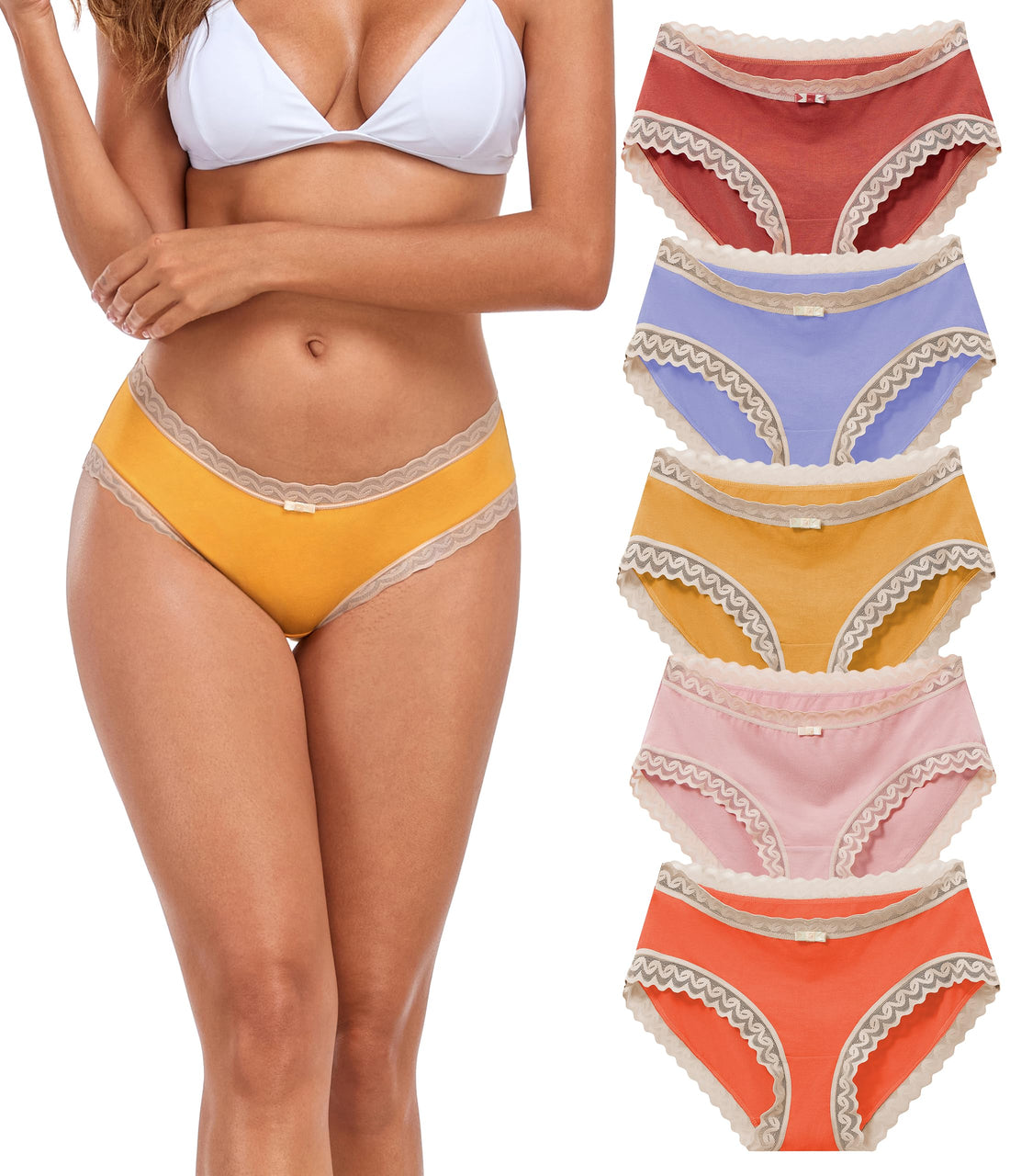 ANLIQI Womens Underwear Lace Trim Hipster Panties Pack Soft Moisture Wicking Cotton Bikini Briefs Cool Undies Underpants