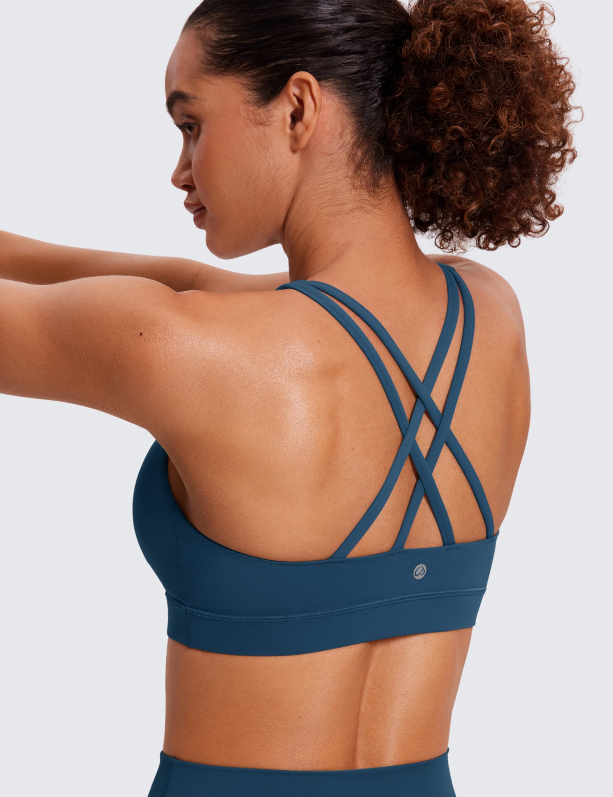 CRZ YOGA Naked Feeling Strappy Sports Bras | Medium Support, Removable Pads, Yoga, Sleek, Scoop Neck, for Women