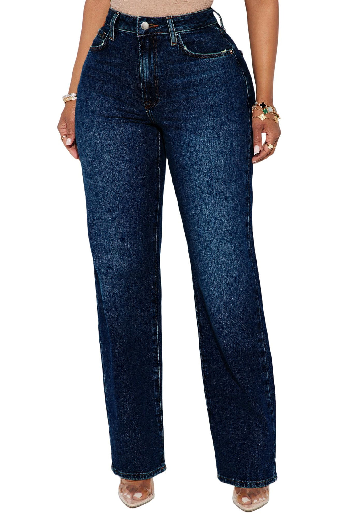 BessCops Straight Leg Jeans for Women High Waisted Wide Leg Stretchy Loose Denim Pants