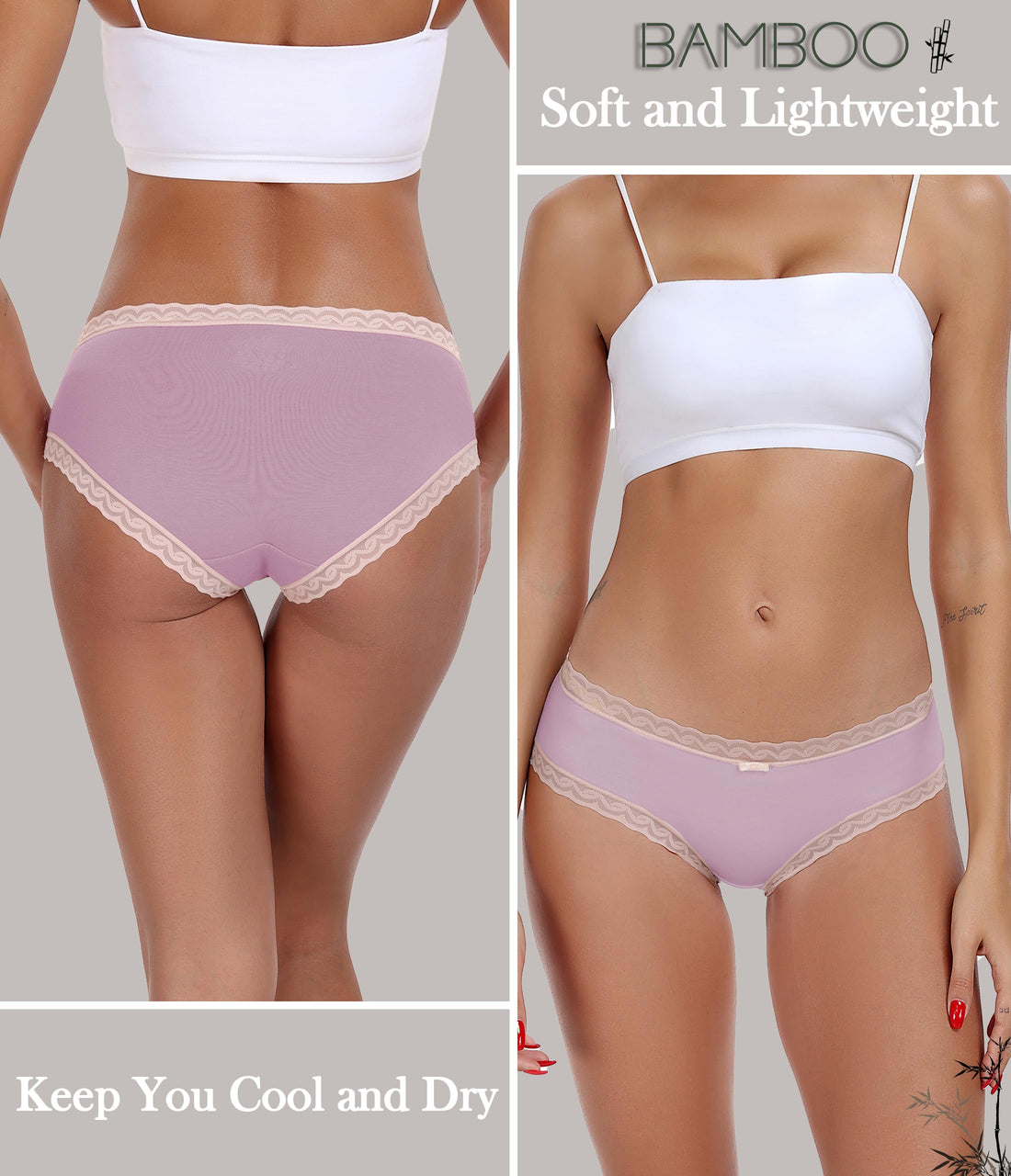 ANLIQI Womens Underwear Lace Trim Hipster Panties Pack Soft Moisture Wicking Cotton Bikini Briefs Cool Undies Underpants
