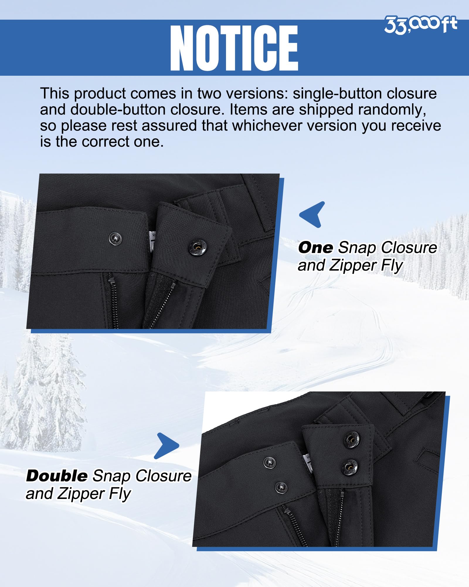 33,000ft Men's Winter Snow Ski Fleece Lined Pants Warm Waterproof Softshell Insulated for Snowboard Outdoor Work Hiking